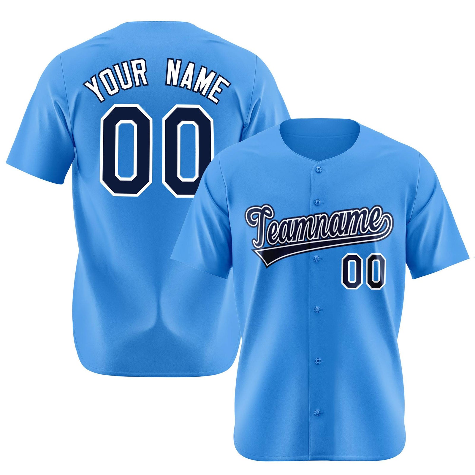 Custom Powder Blue Black White Authentic Baseball Jersey