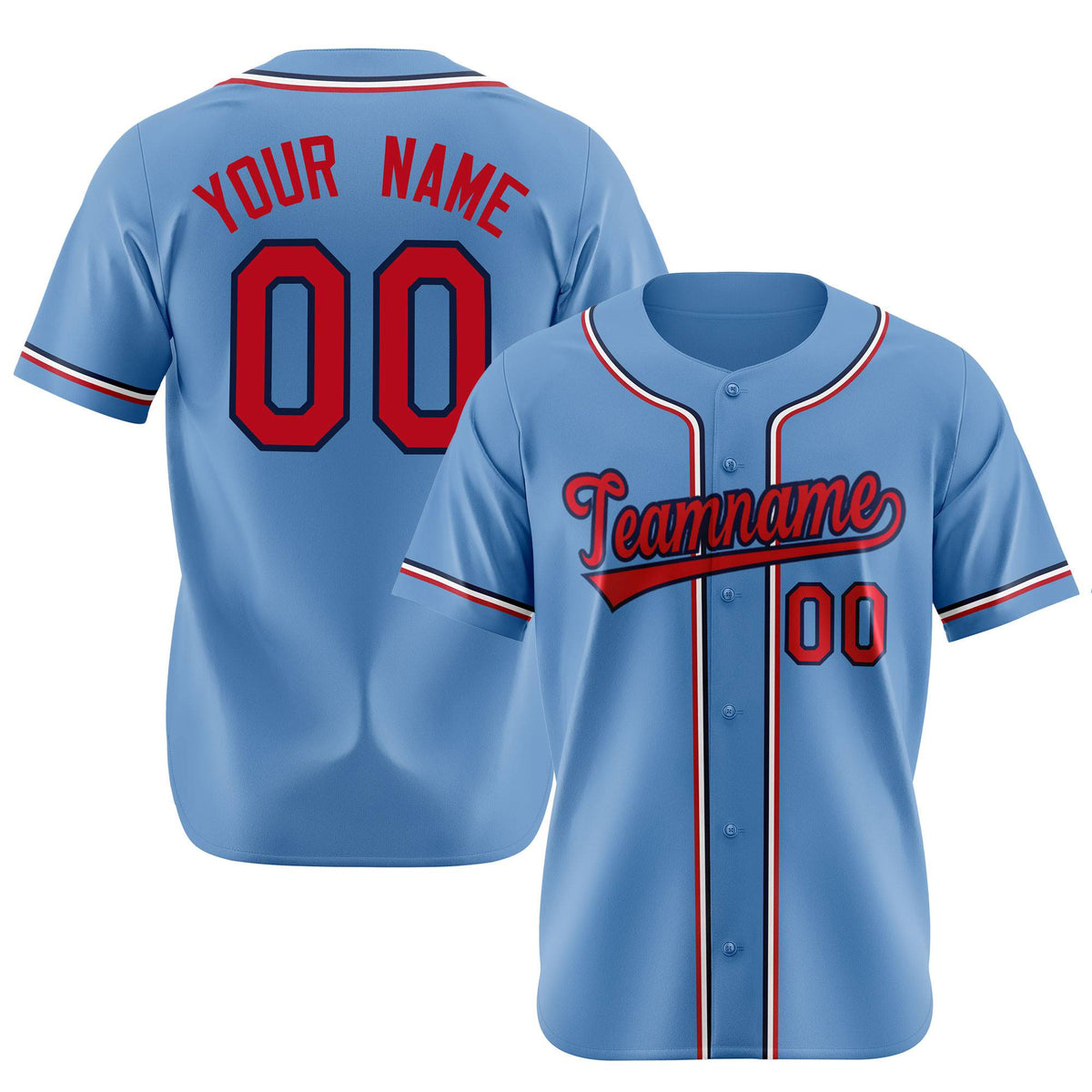 Custom Light Blue Red White Authentic Baseball Jersey