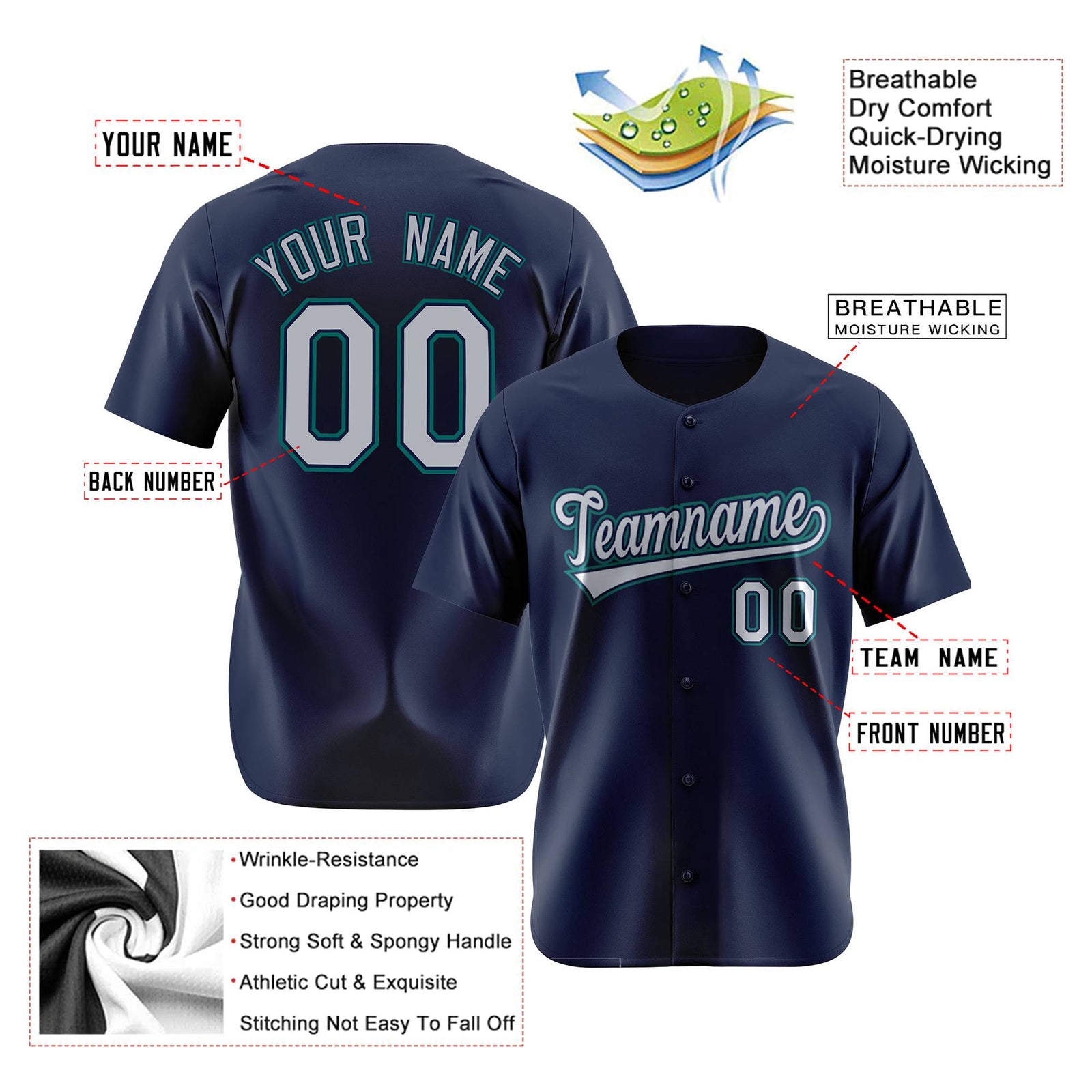 Custom Navy Gray Authentic Baseball Jersey