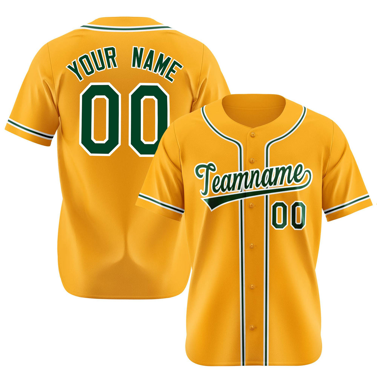 Custom Gold Green Authentic Baseball Jersey