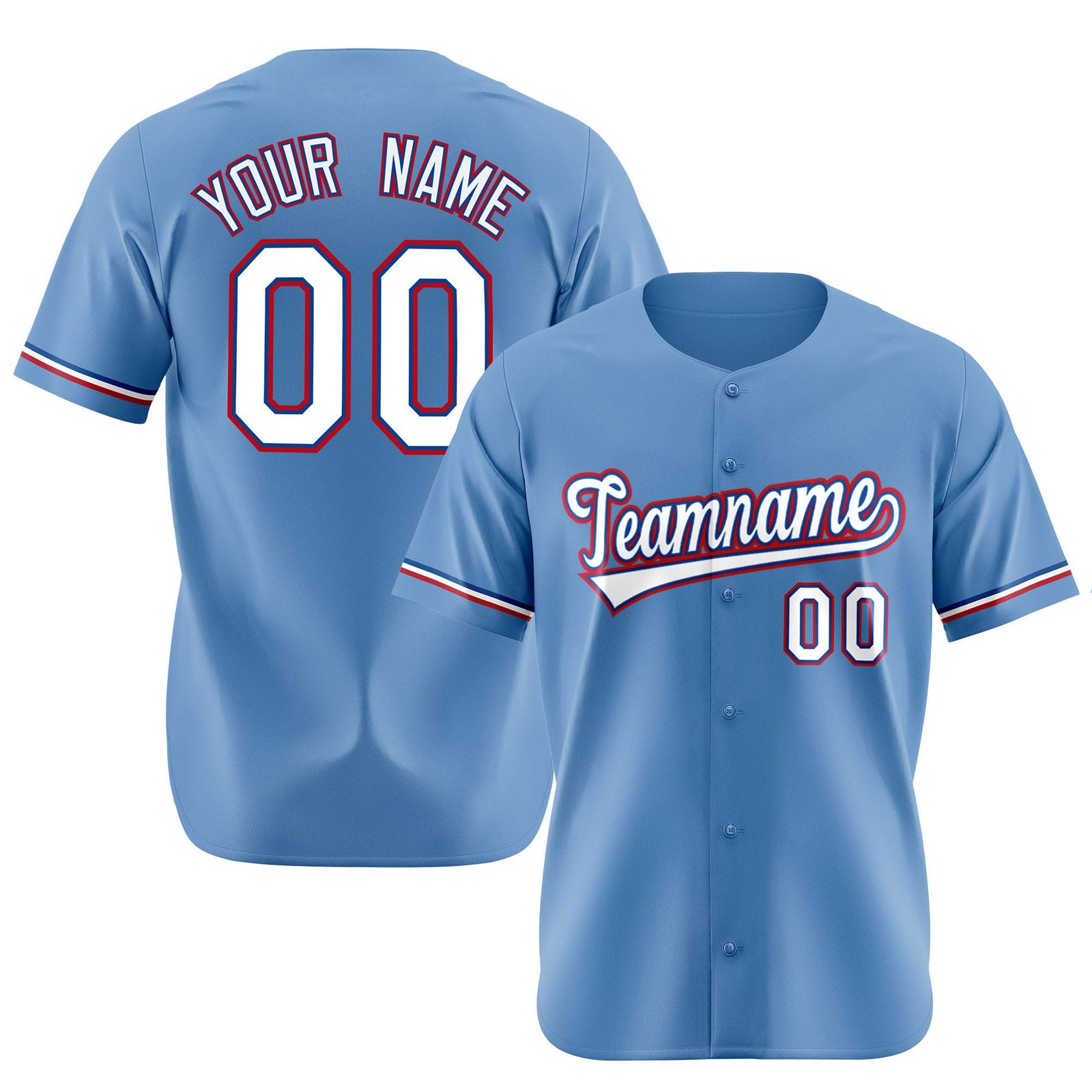 Custom Light Blue White Red Authentic Baseball Jersey