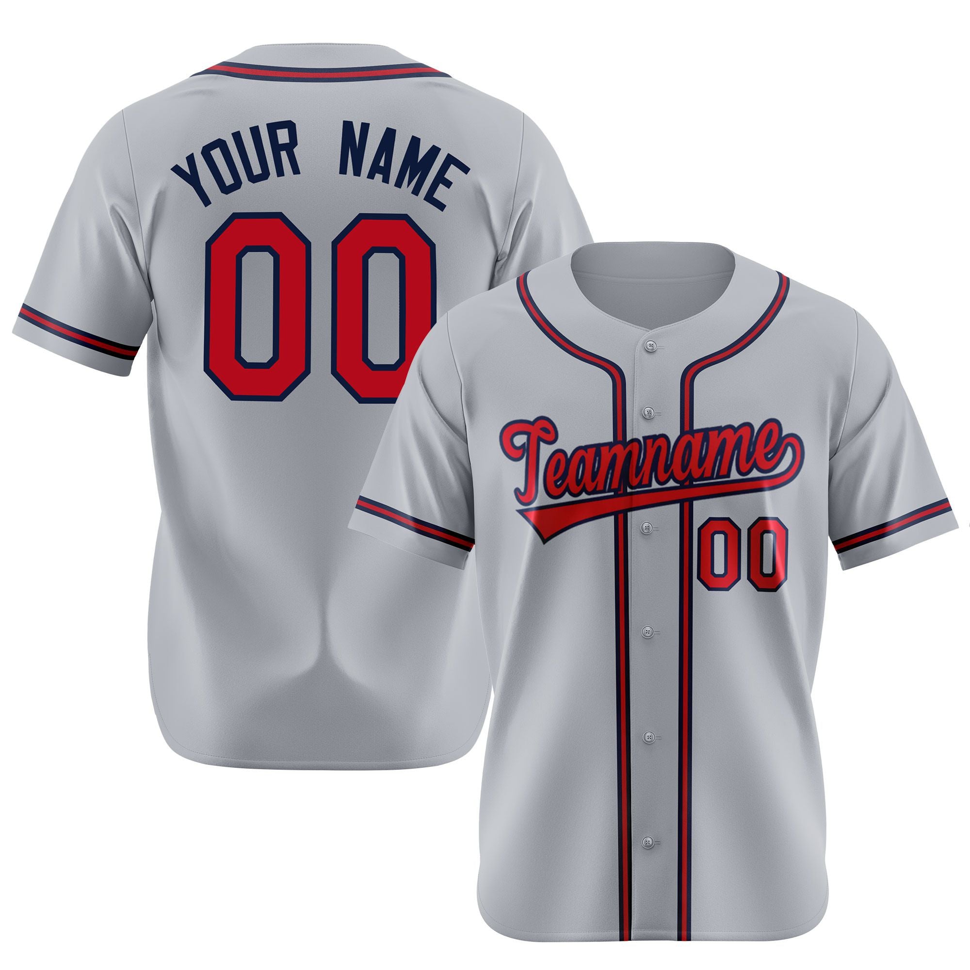 Custom Gray Red Navy Authentic Baseball Jersey