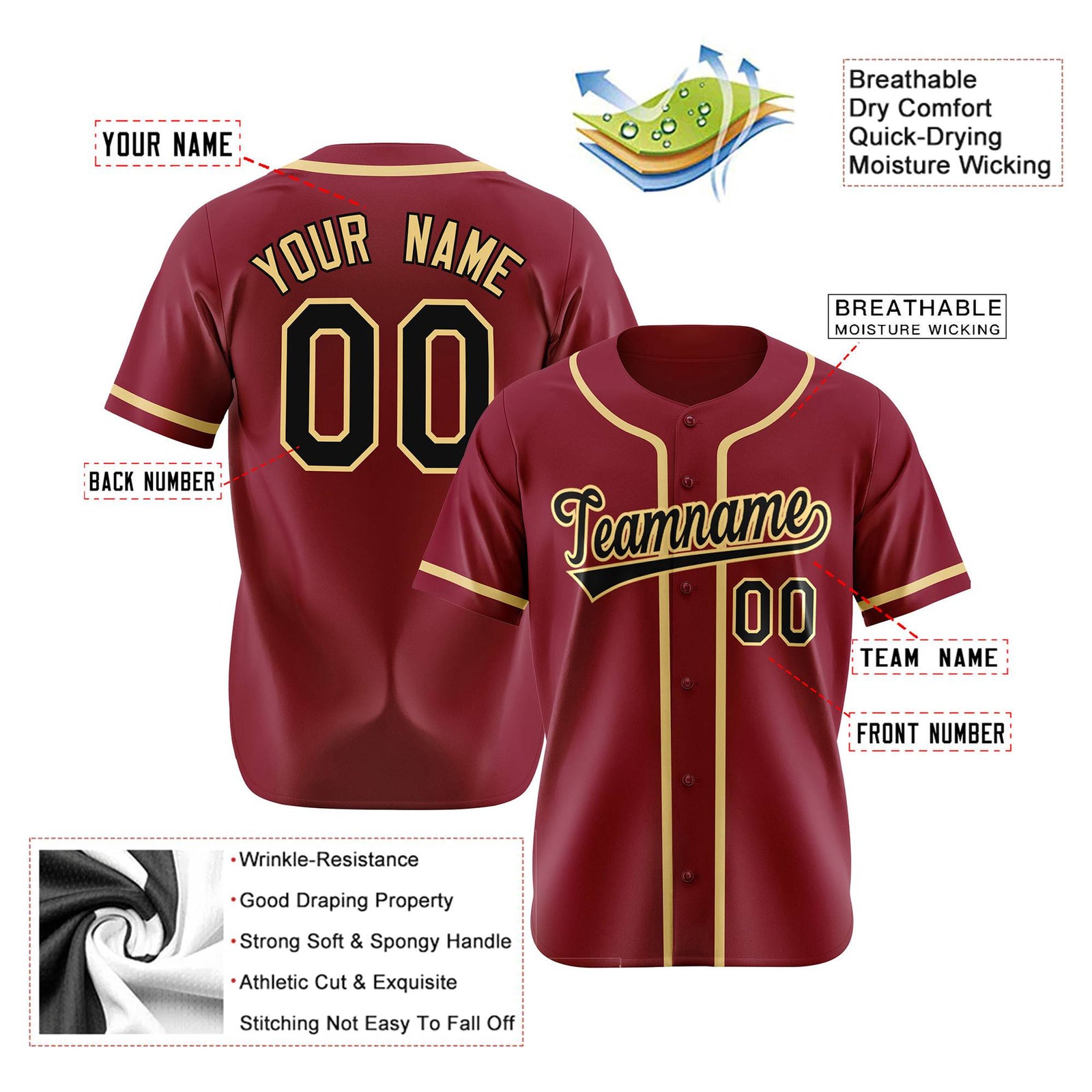 Custom Crimson Khaki Authentic Baseball Jersey