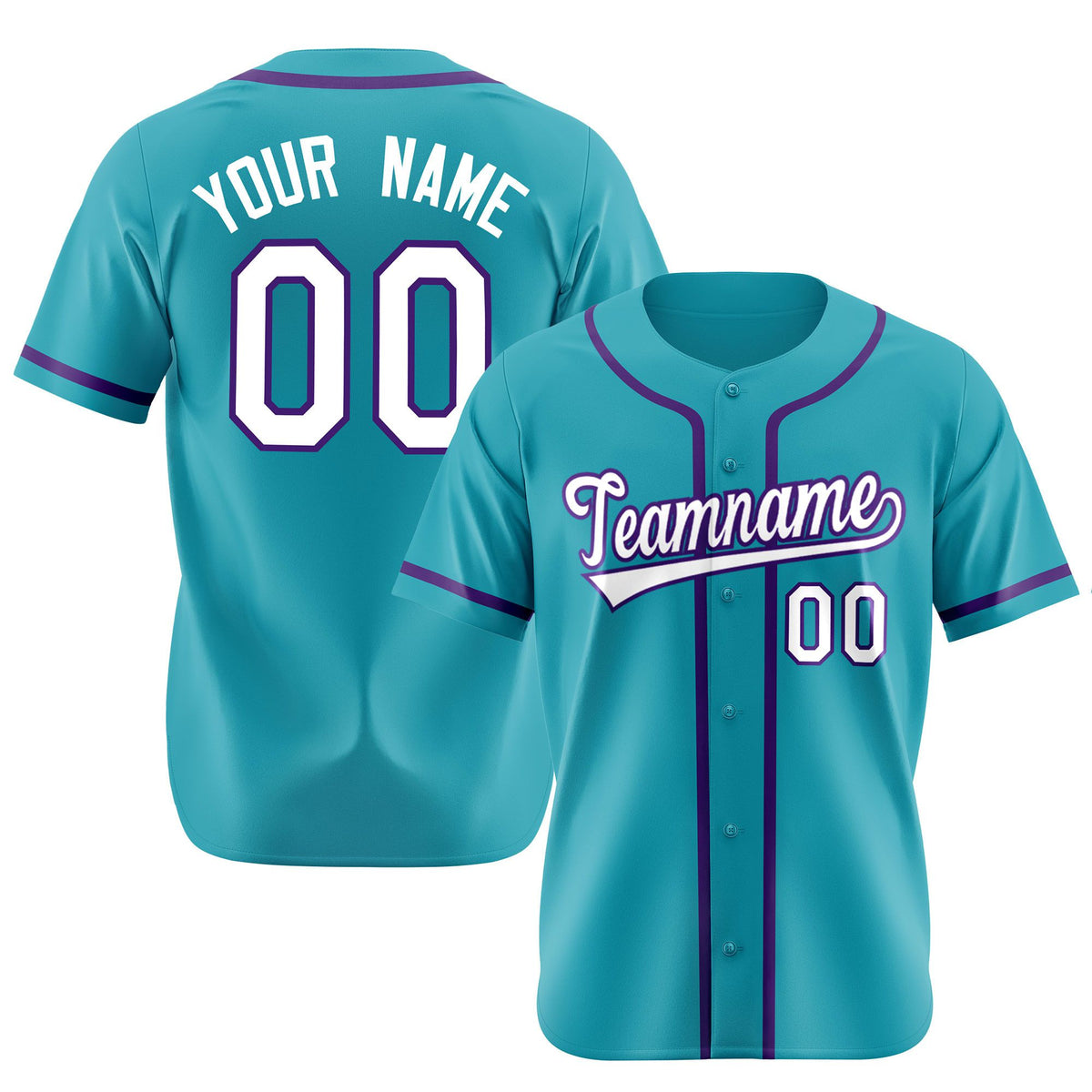 Custom Teal White Purple Authentic Baseball Jersey
