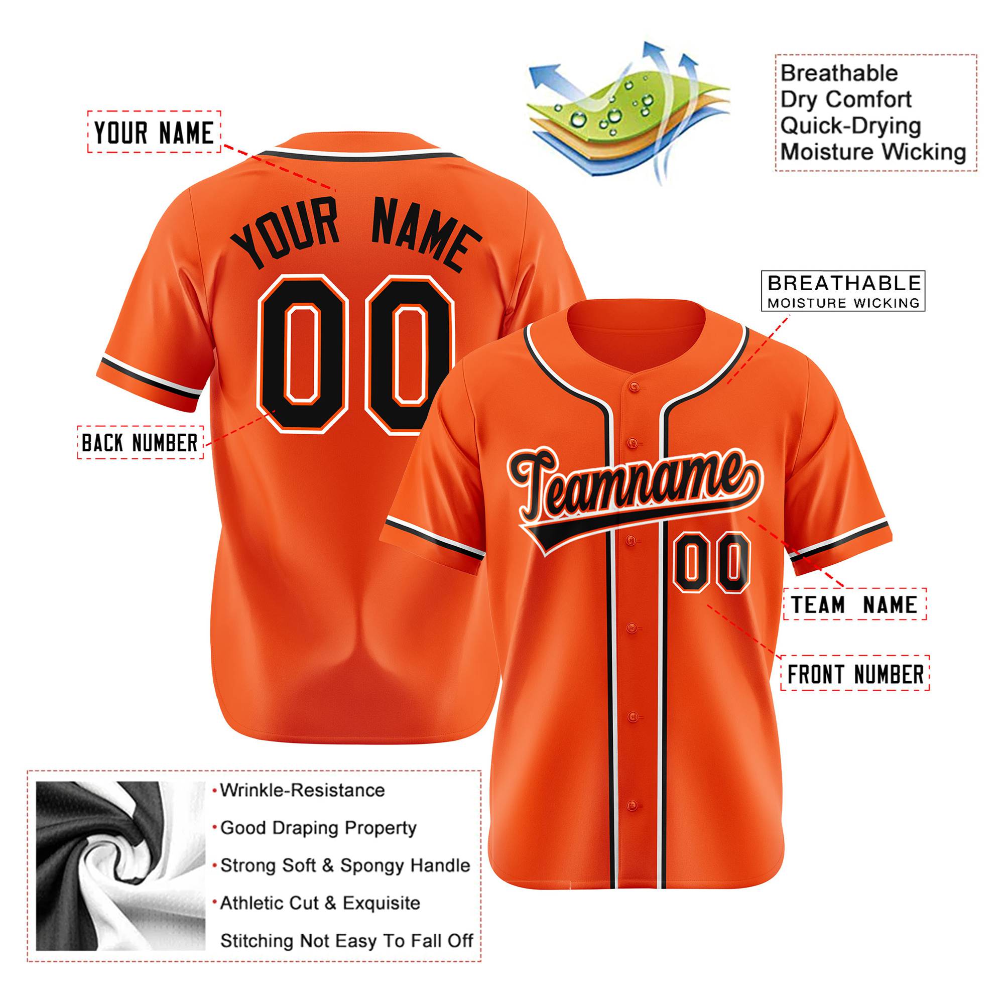 Custom Orange Black White Authentic Baseball Jersey