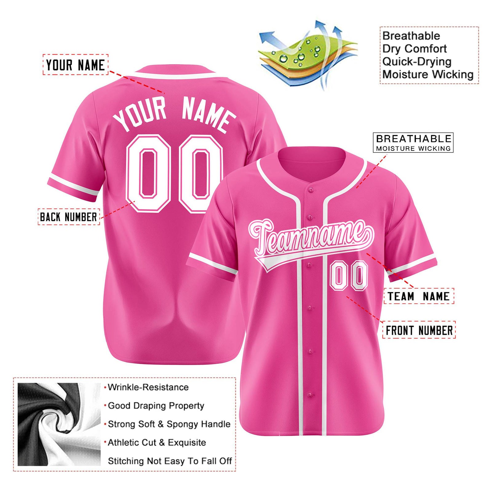 Custom Pink White Authentic Baseball Jersey