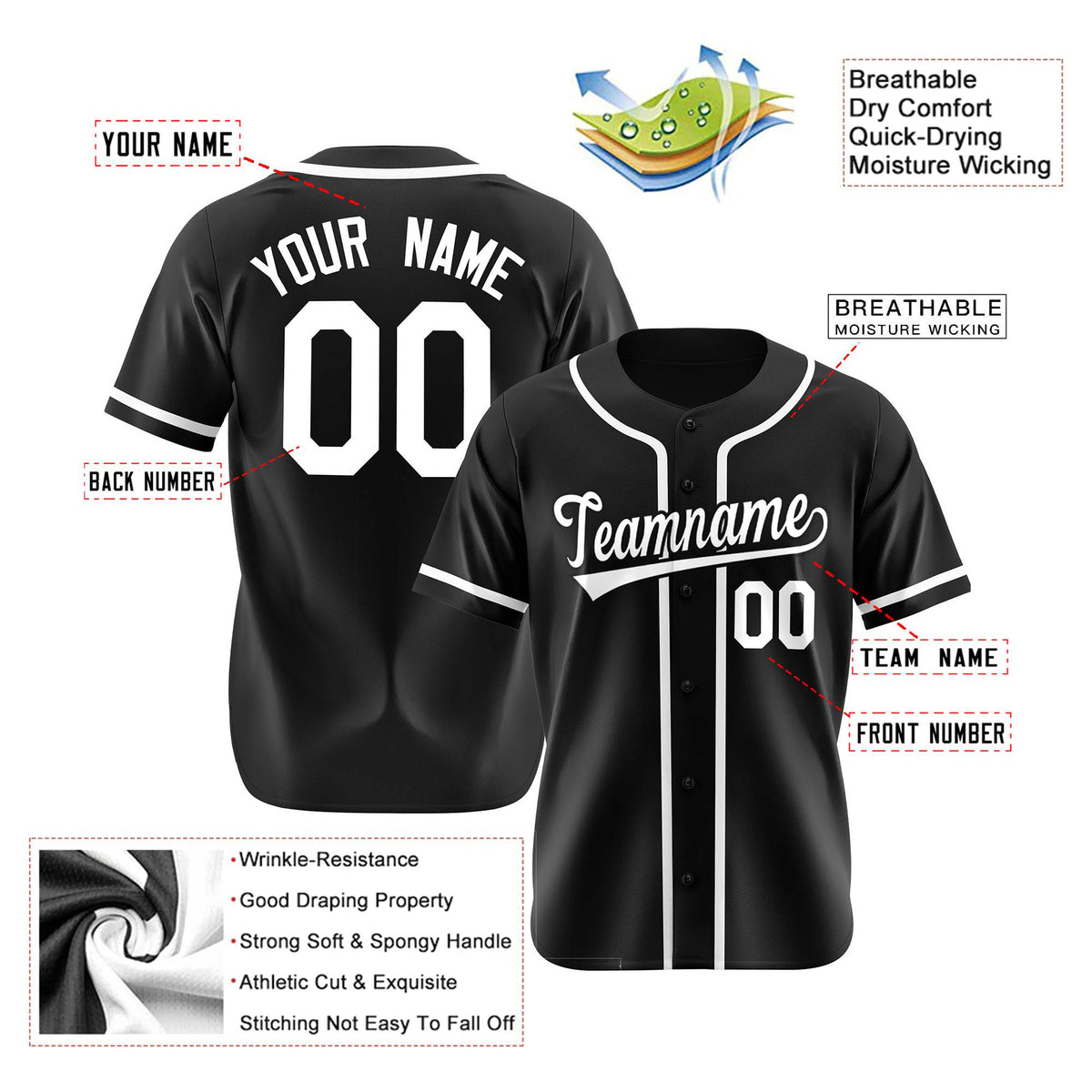 Custom Black White Authentic Baseball Jersey
