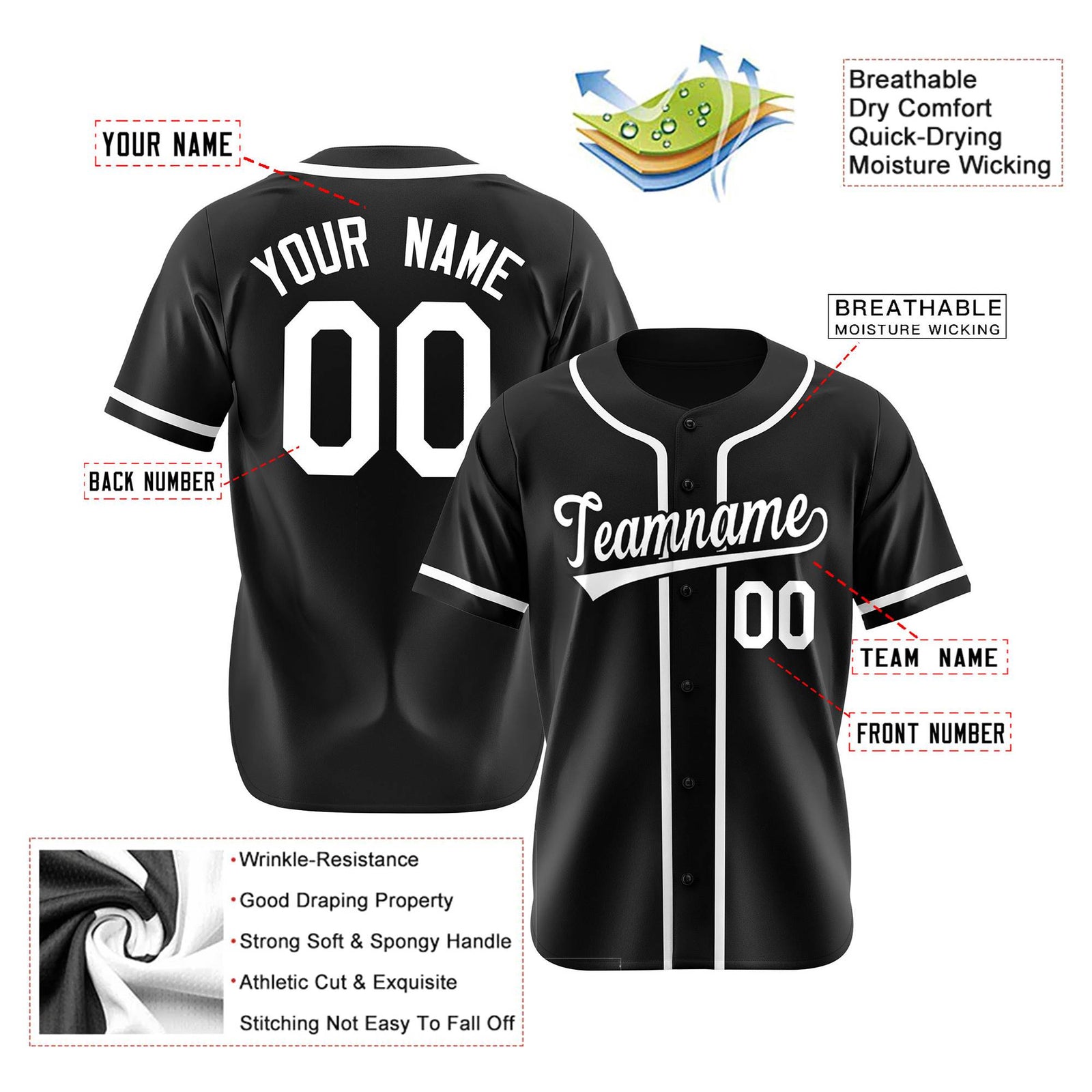Custom Black White Authentic Baseball Jersey