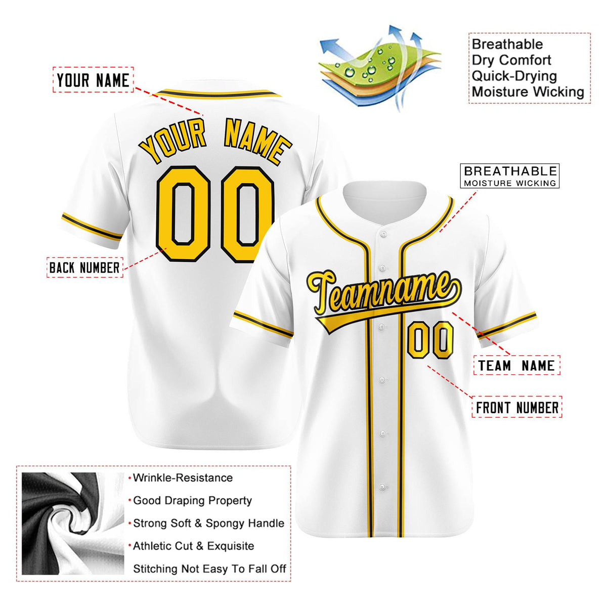 Custom White Yellow Black Authentic Baseball Jersey