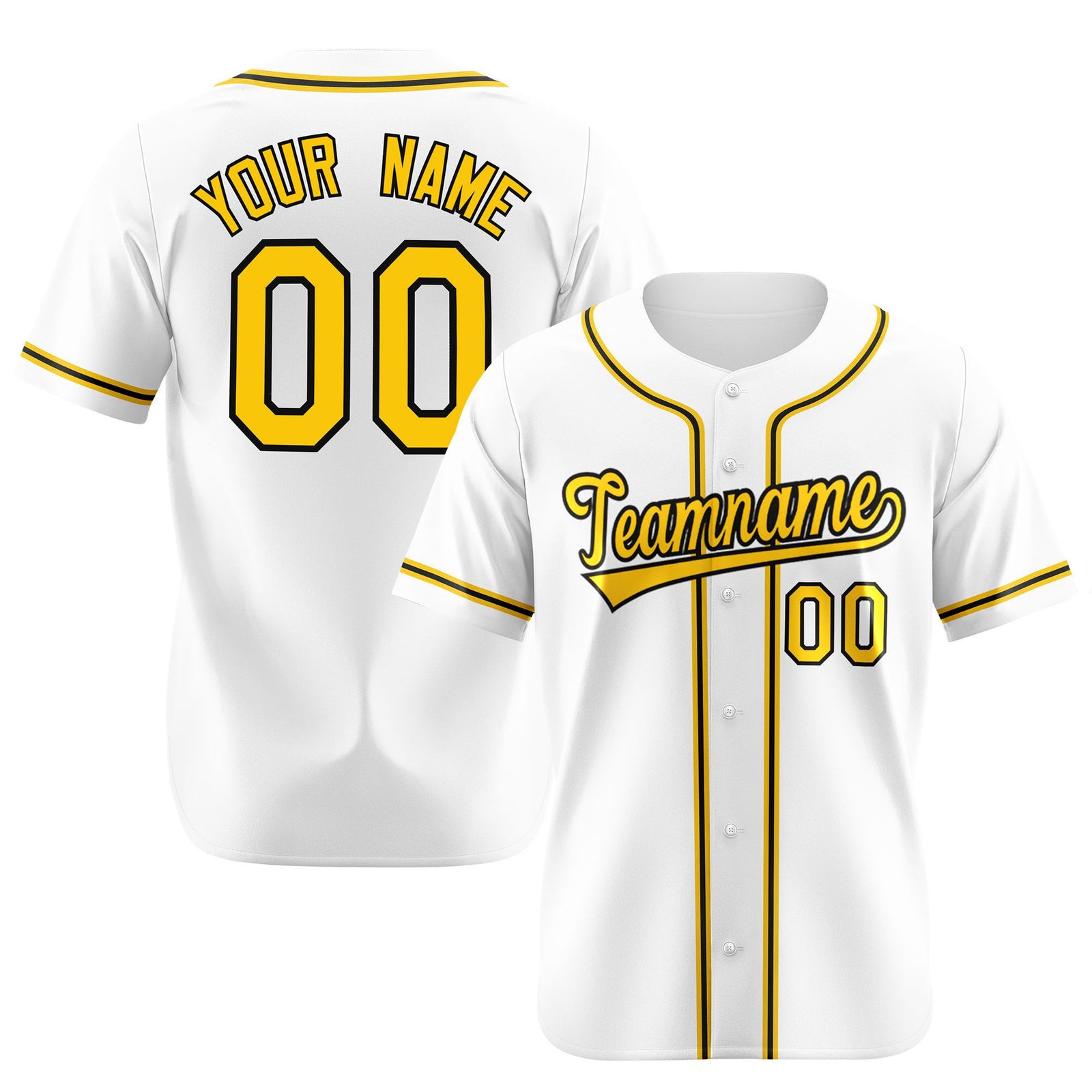 Custom White Yellow Black Authentic Baseball Jersey