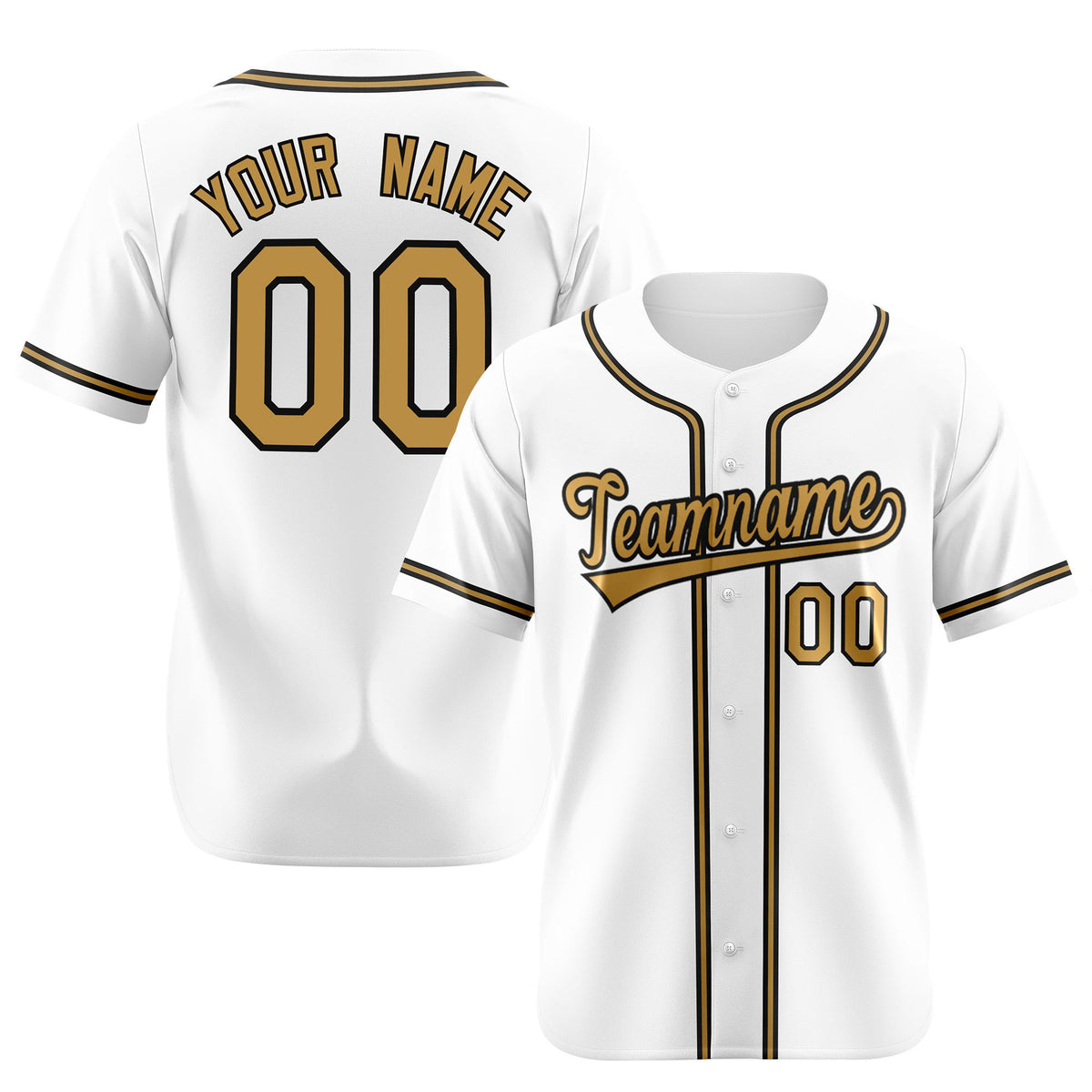 Custom White Old Gold Black Authentic Baseball Jersey
