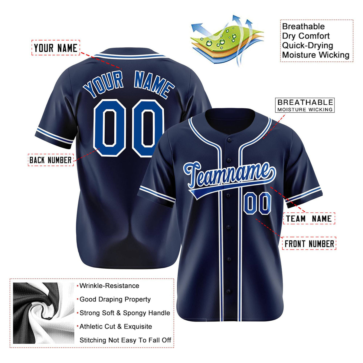 Custom Navy Blue White Authentic Baseball Jersey