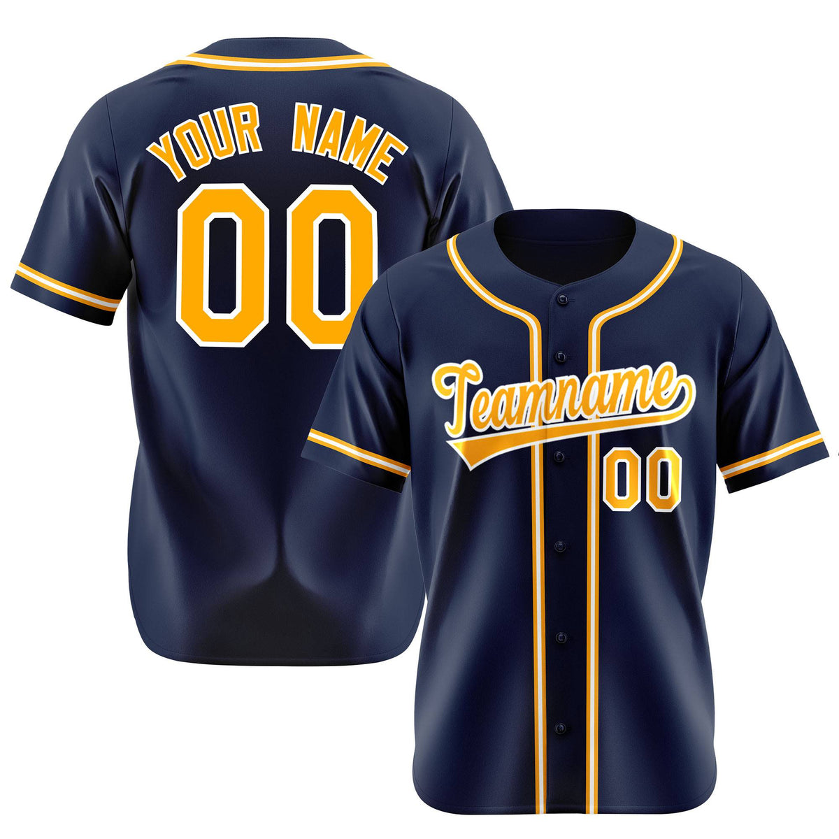 Custom Navy Yellow White Authentic Baseball Jersey