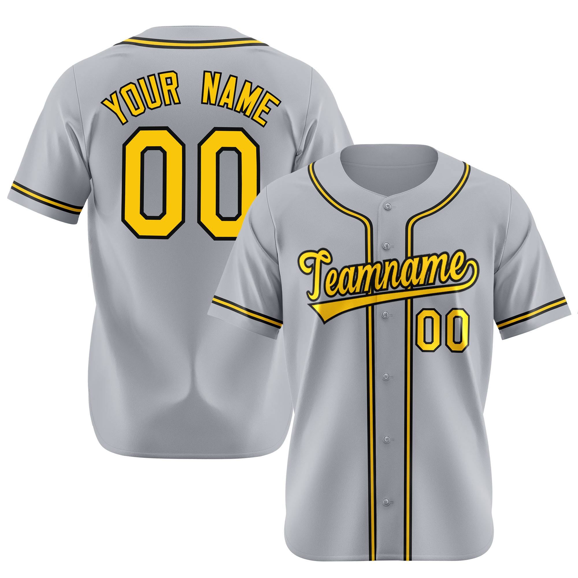 Custom Gray Yellow Black Authentic Baseball Jersey