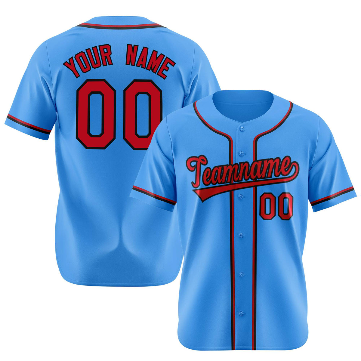 Custom Powder Blue Red Black Authentic Baseball Jersey
