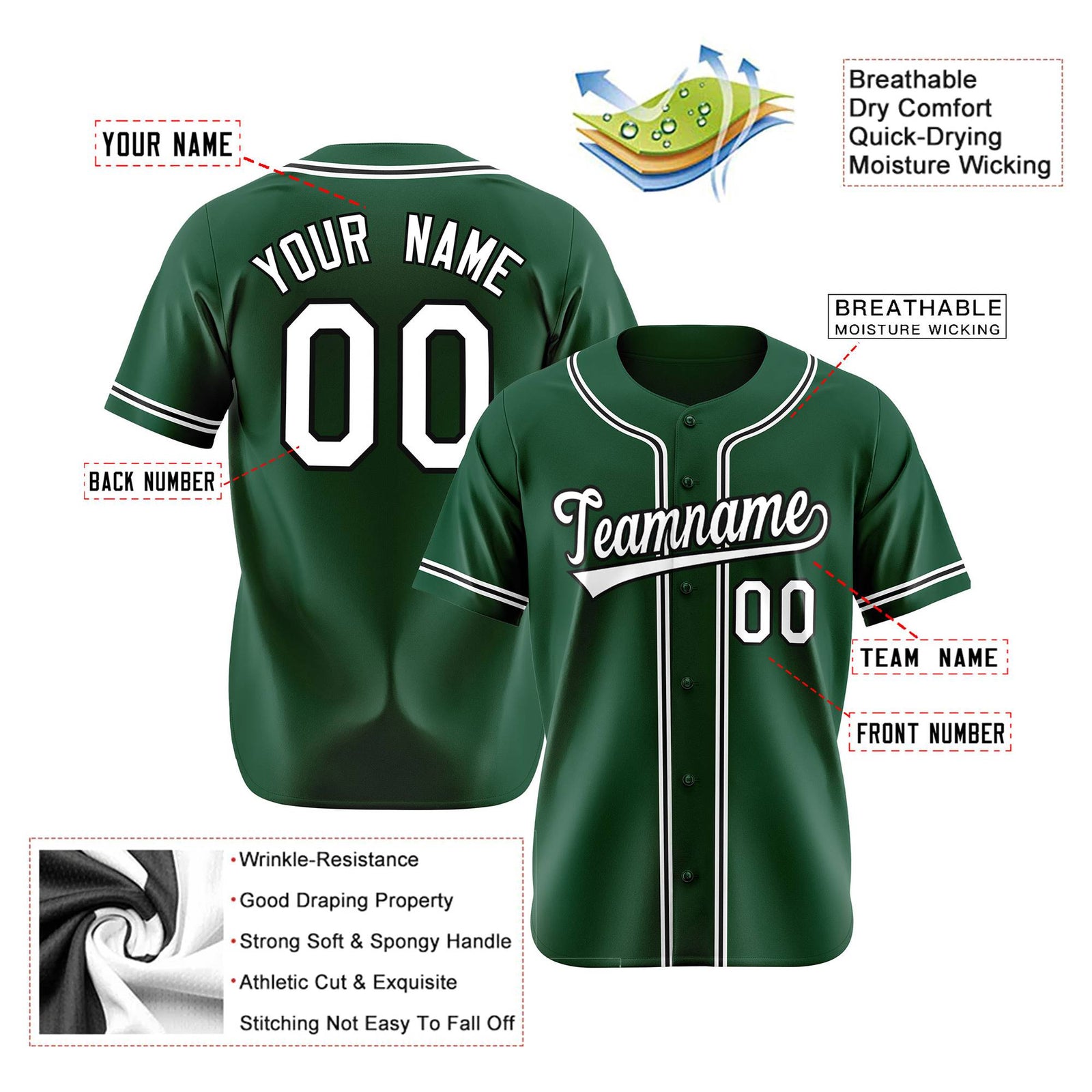 Custom Green White Black Authentic Baseball Jersey