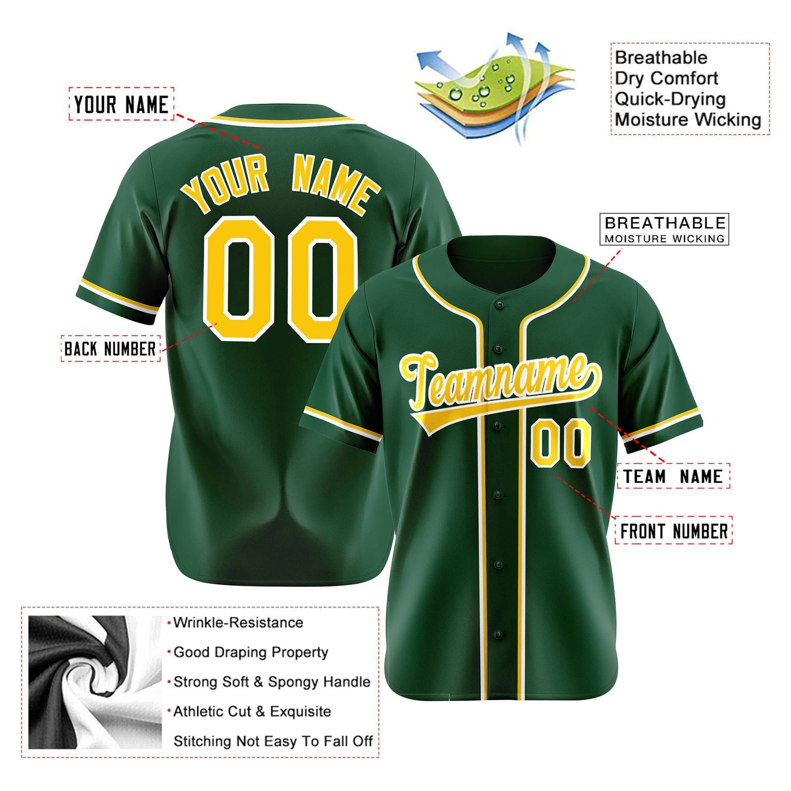 Custom Green Yellow White Authentic Baseball Jersey