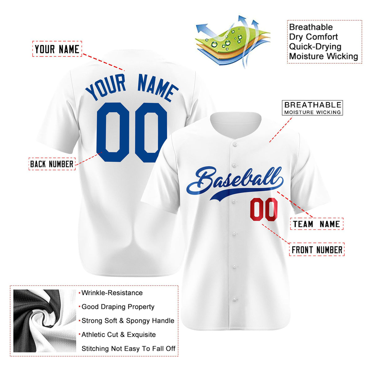 Custom White Royal Red Authentic Baseball Jersey