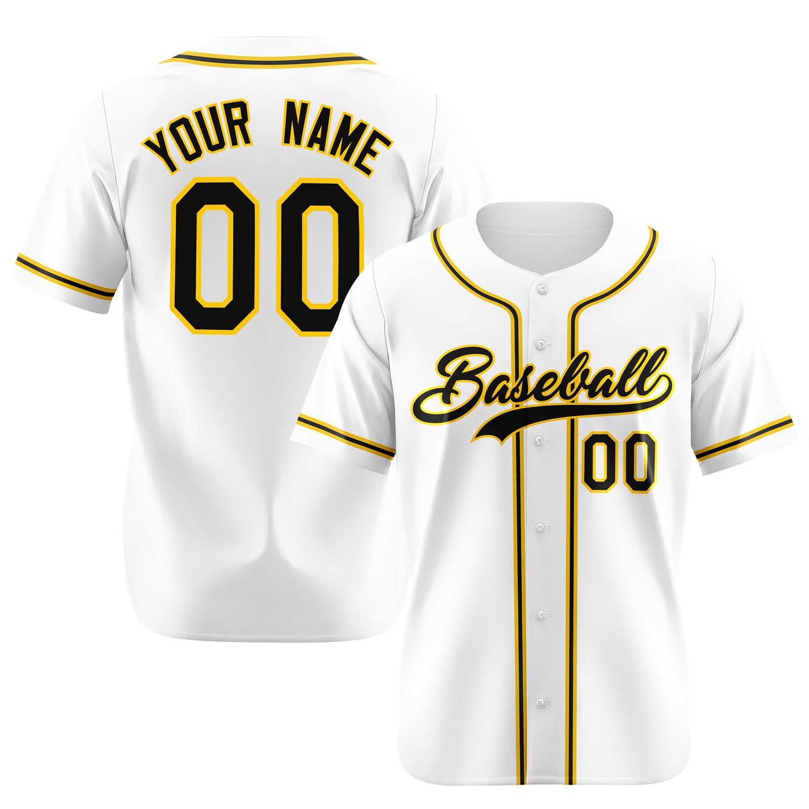 Custom White Black Yellow Authentic Baseball Jersey