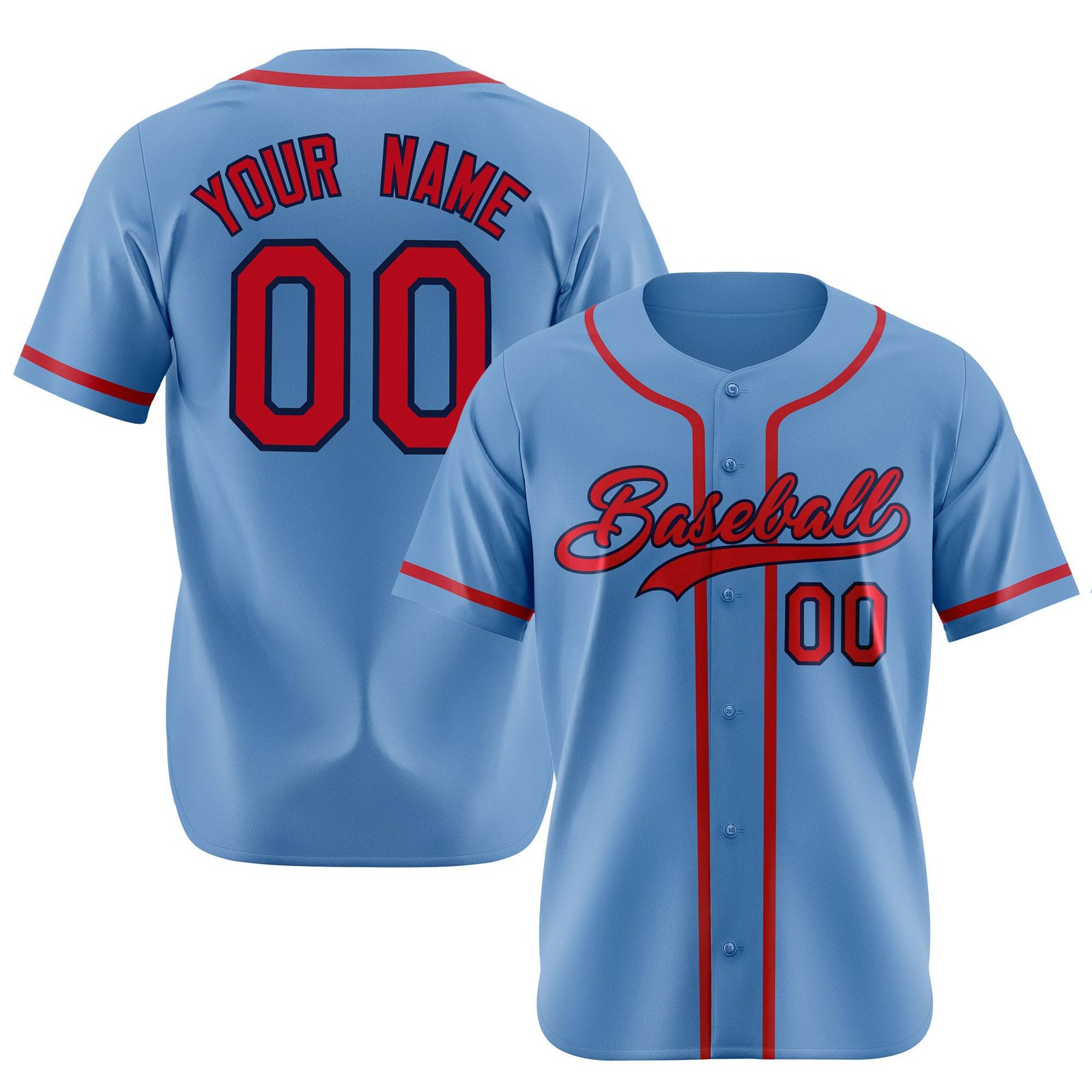 Custom Light Blue Red Authentic Baseball Jersey