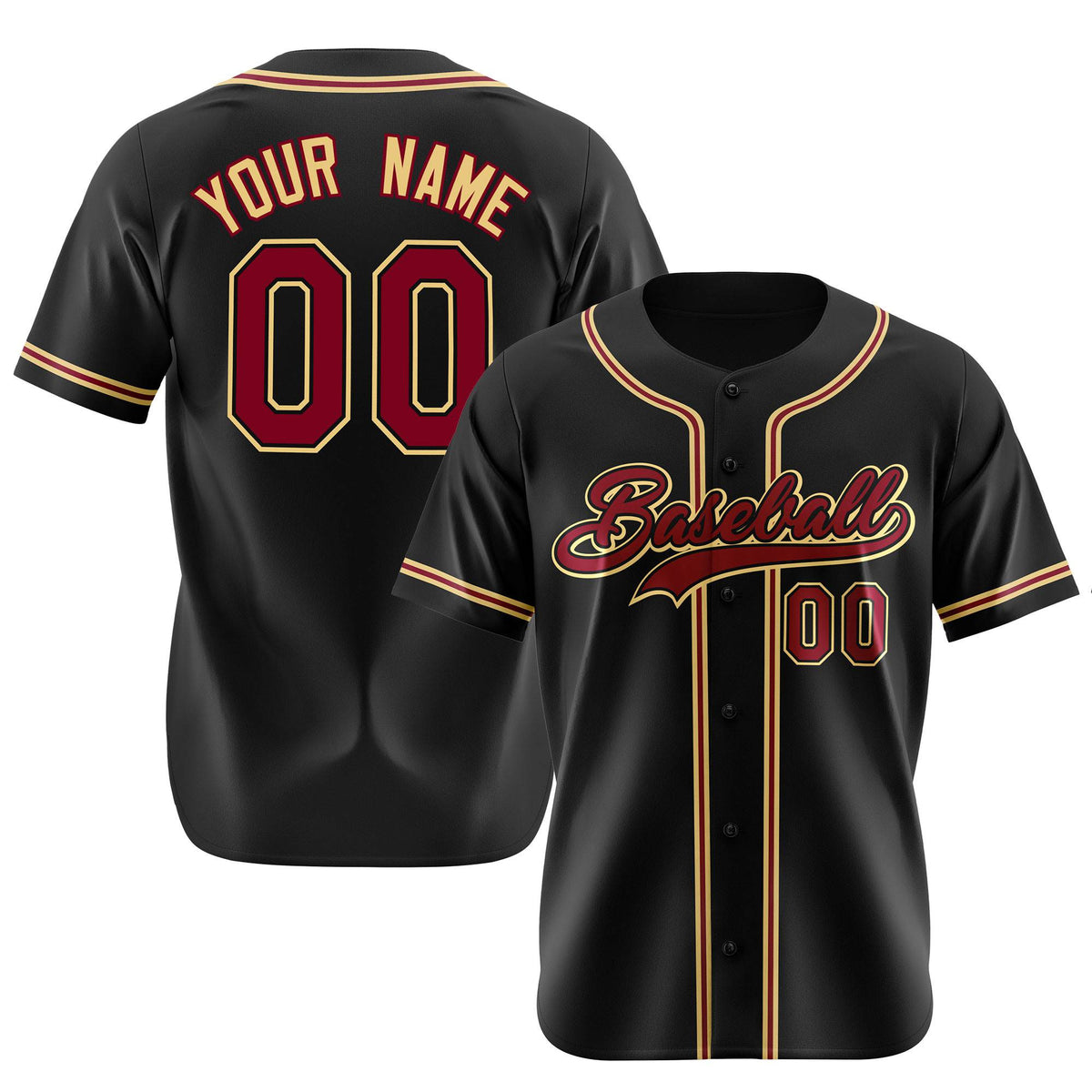 Custom Black Crimson Khaki Authentic Baseball Jersey