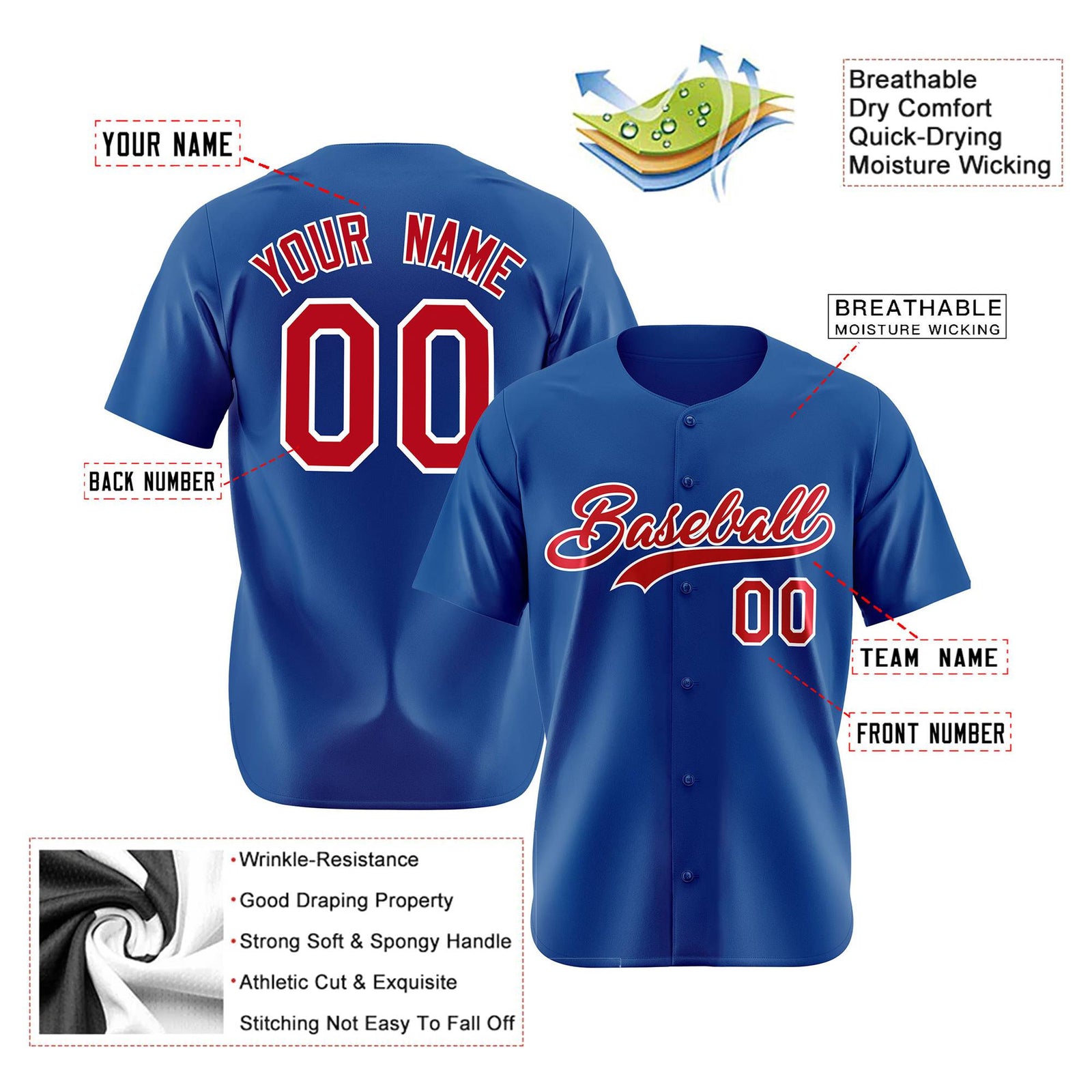 Custom Royal Blue Red Authentic Baseball Jersey