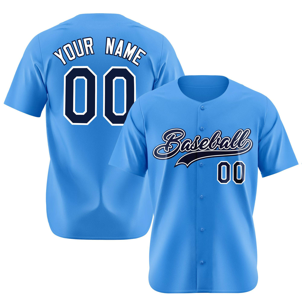Custom Powder Blue Black White Authentic Baseball Jersey