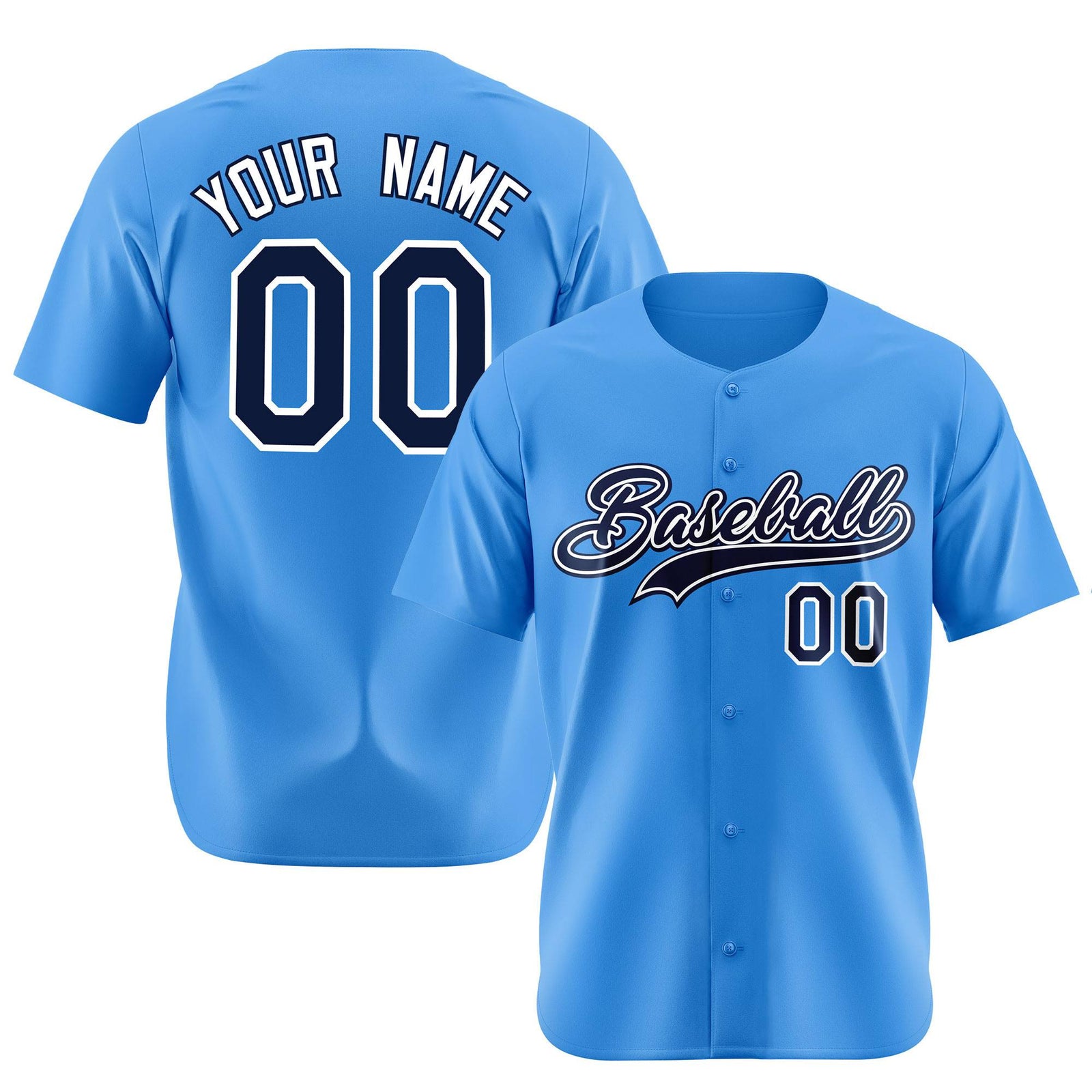 Custom Powder Blue Black White Authentic Baseball Jersey