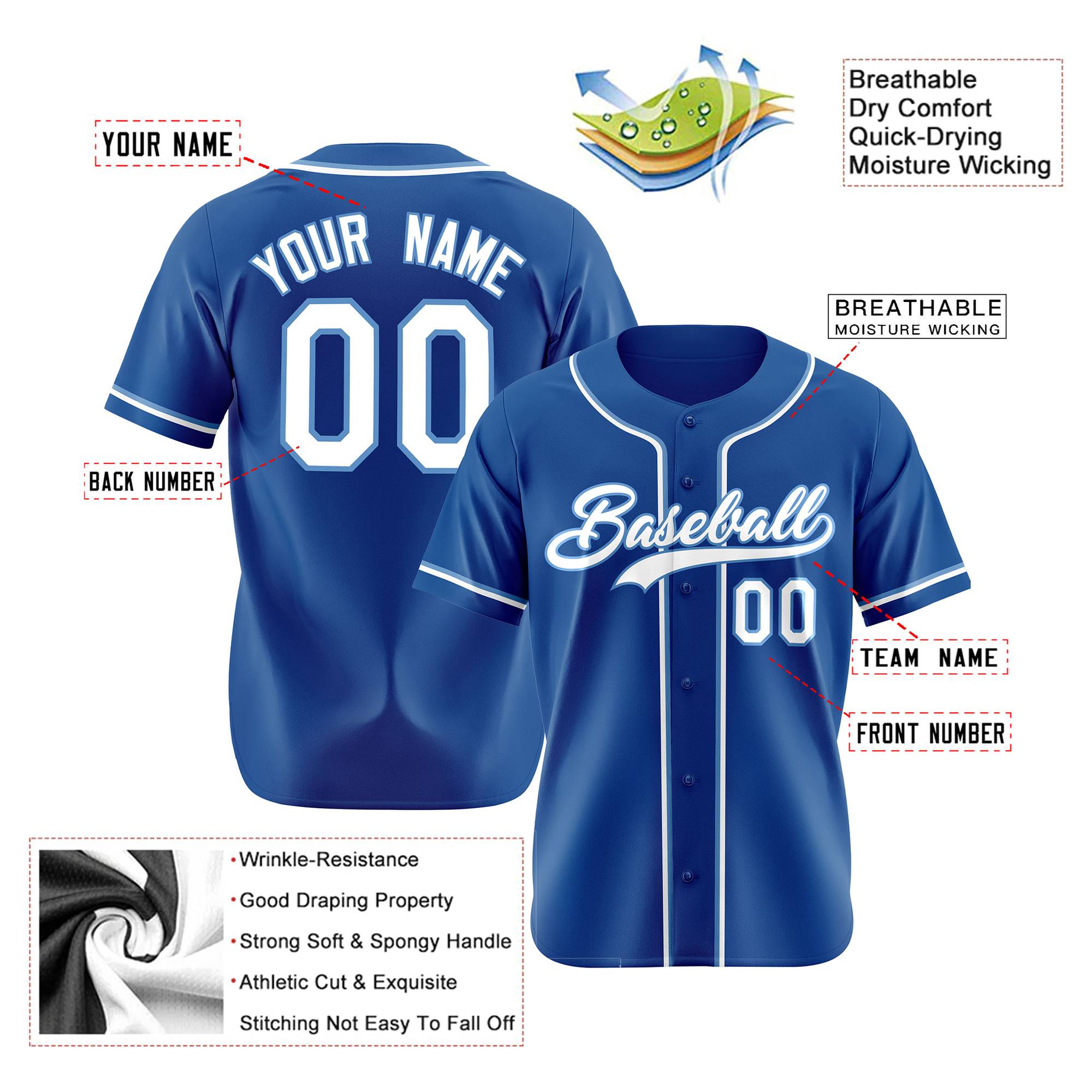 Custom Royal Blue White Authentic Baseball Jersey