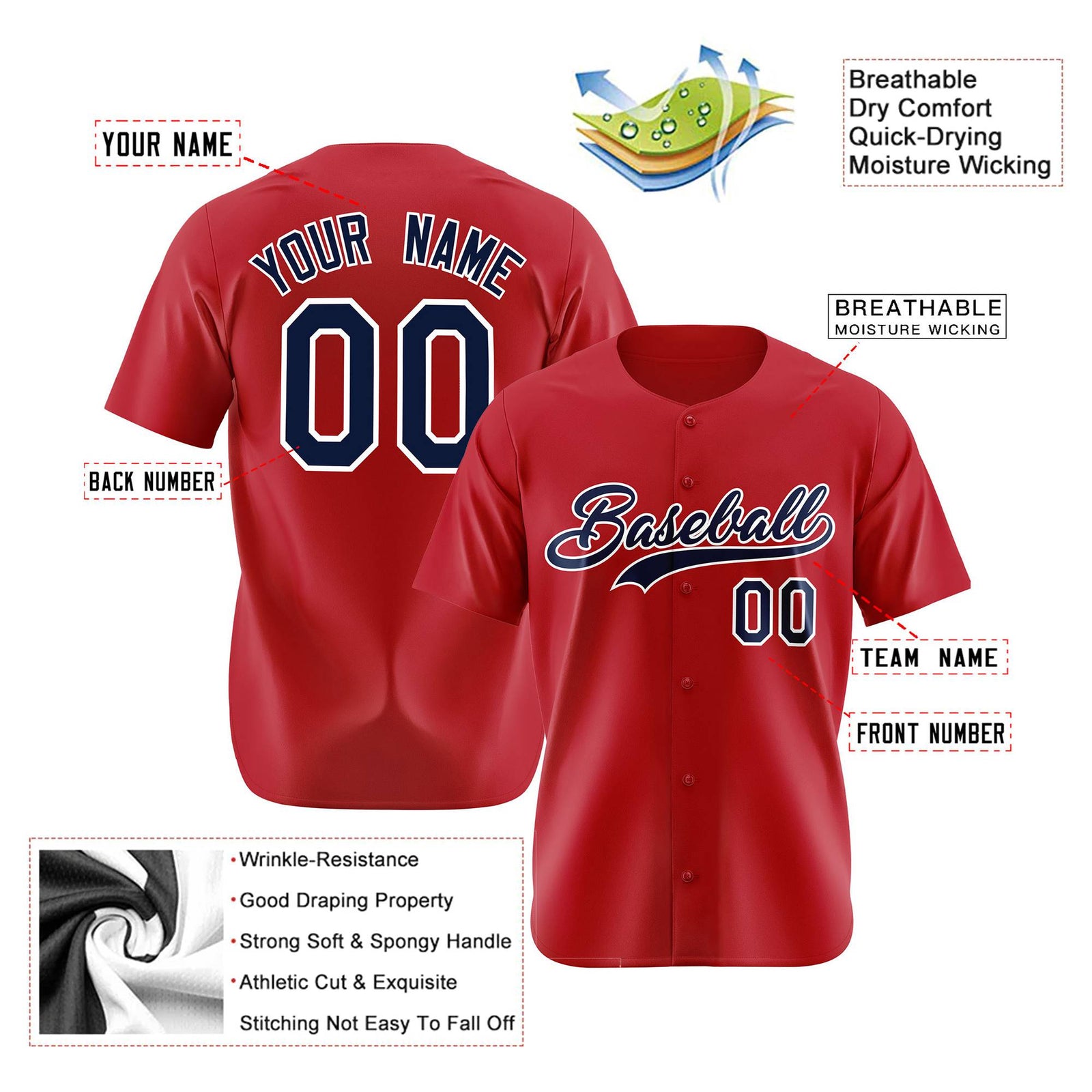 Custom Royal Red Navy White Authentic Baseball Jersey