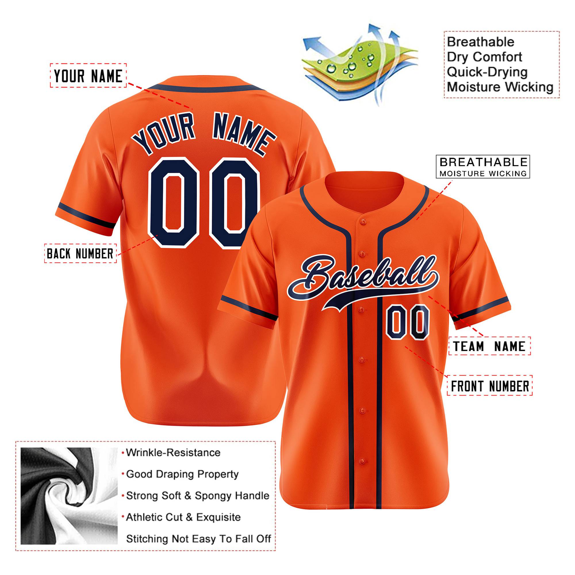 Custom Orange Navy White Authentic Baseball Jersey