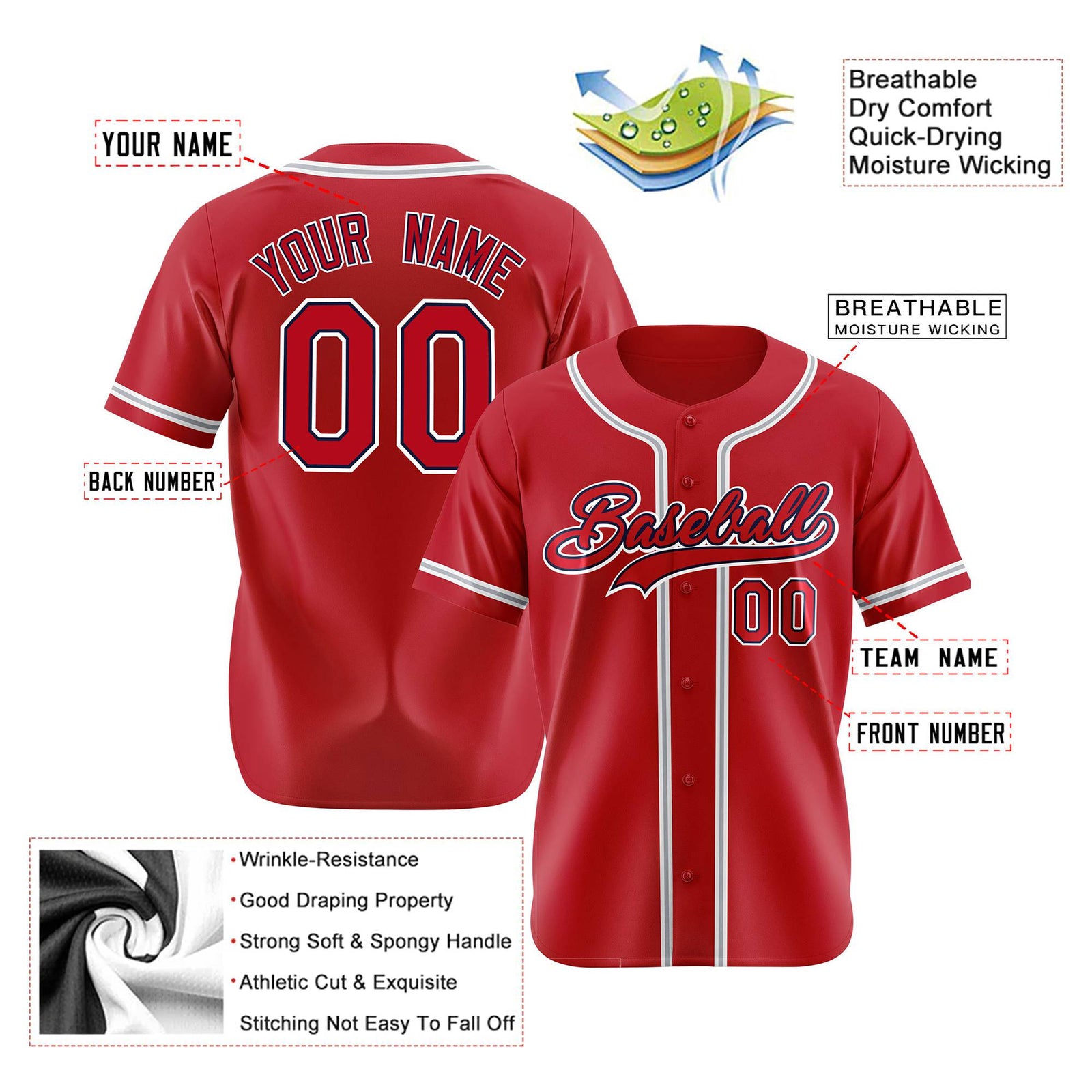 Custom Royal Red Gray Authentic Baseball Jersey