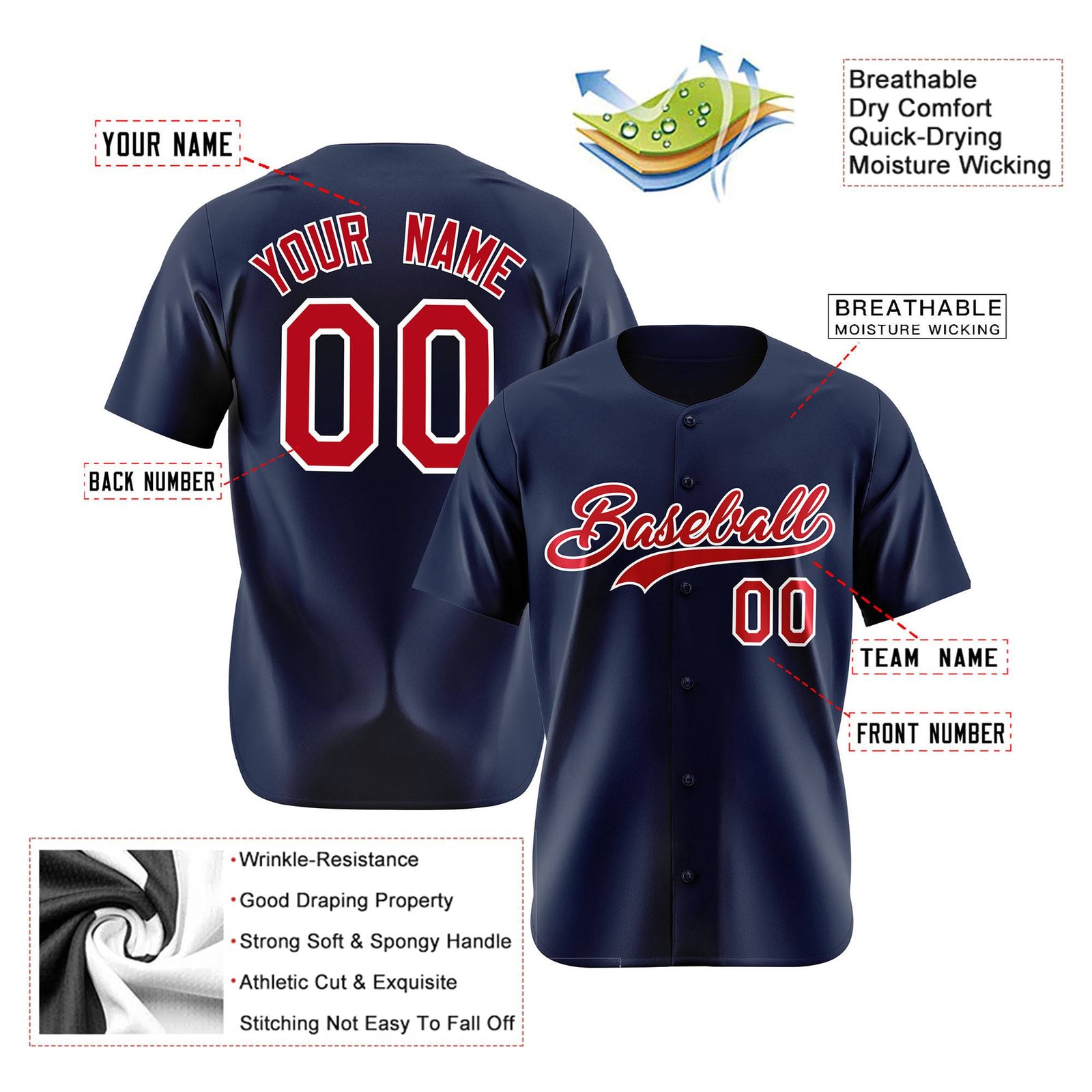 Custom Navy Royal Red Authentic Baseball Jersey