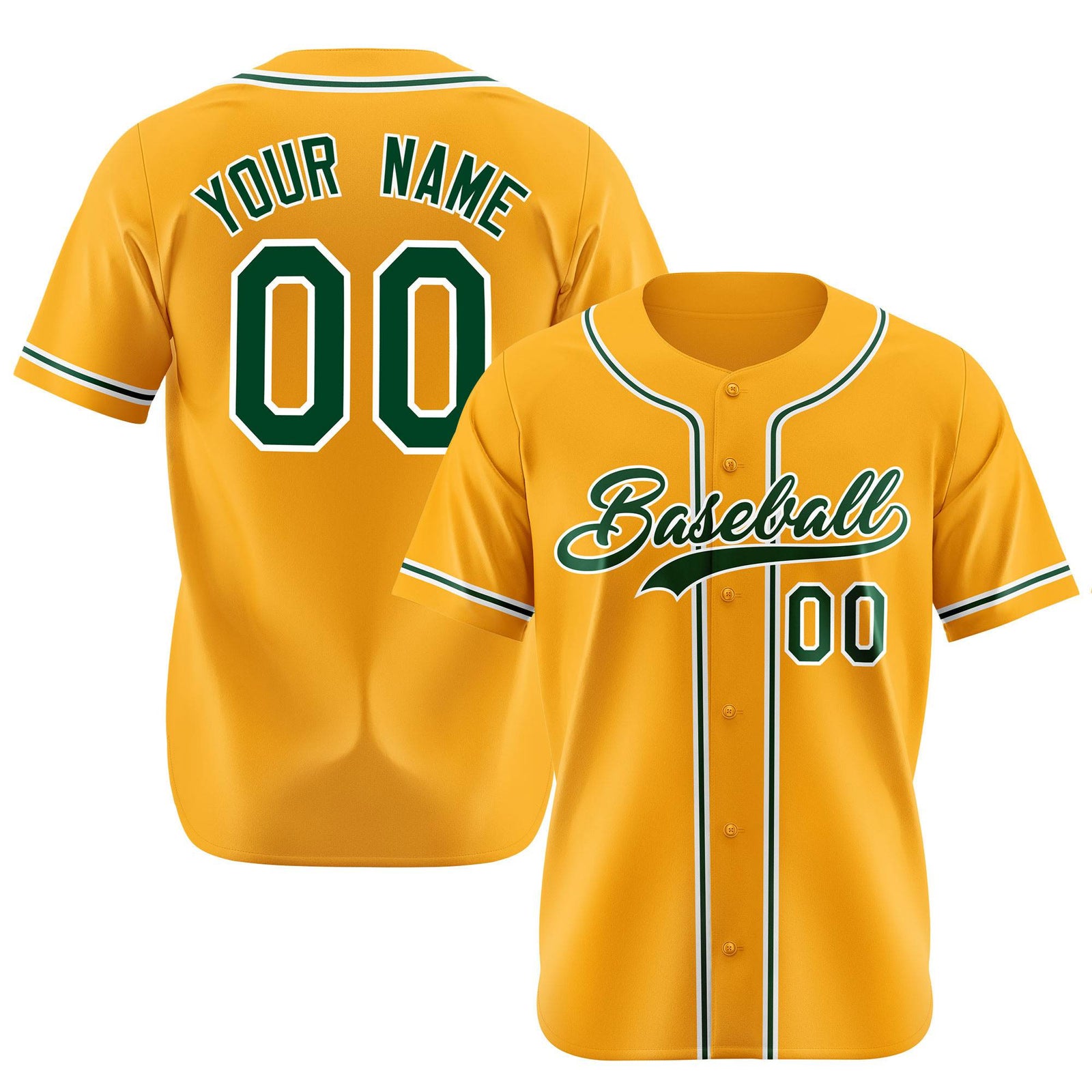 Custom Gold Green Authentic Baseball Jersey