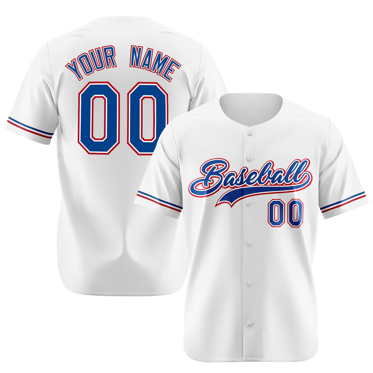 Custom White Blue Red Authentic Baseball Jersey