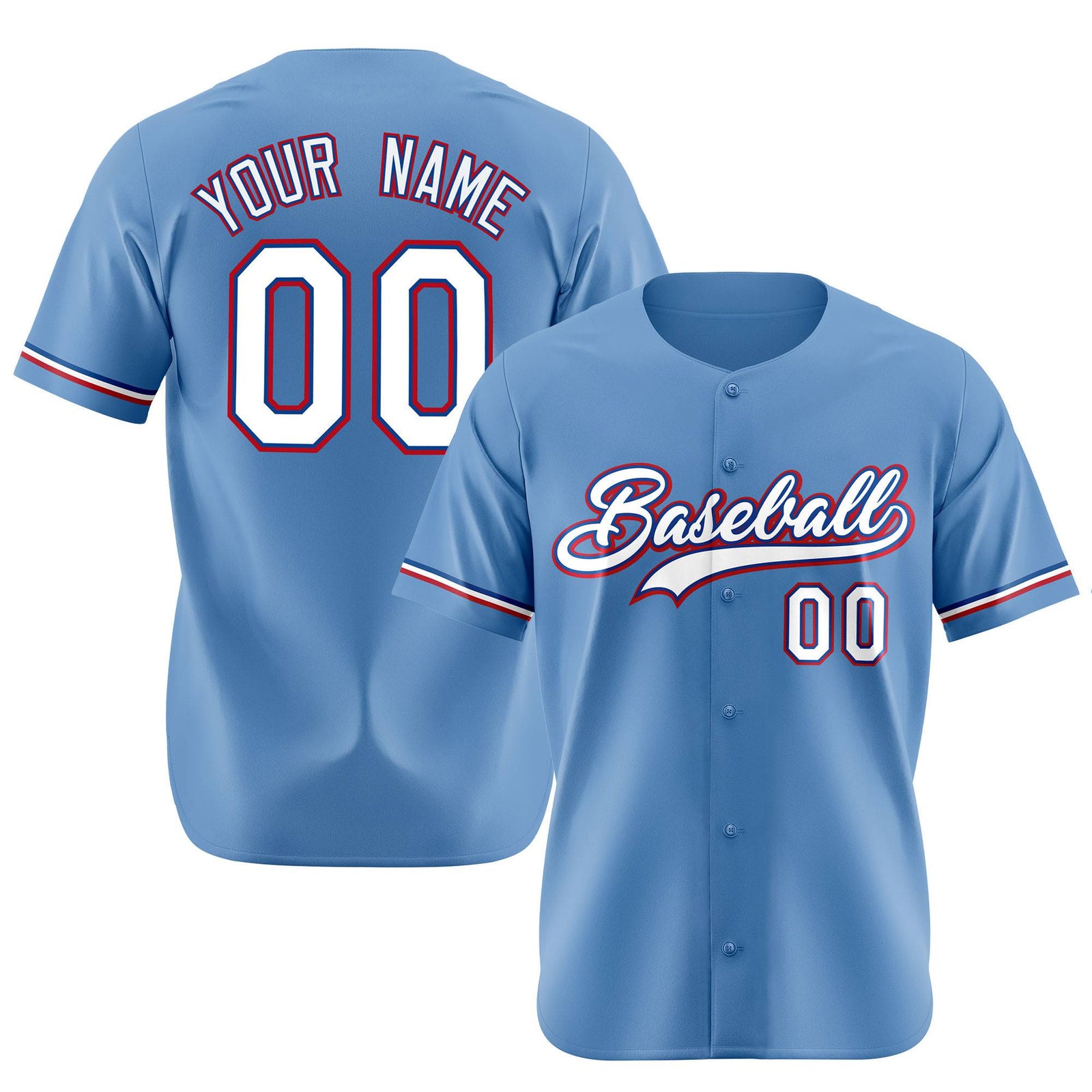 Custom Light Blue White Red Authentic Baseball Jersey