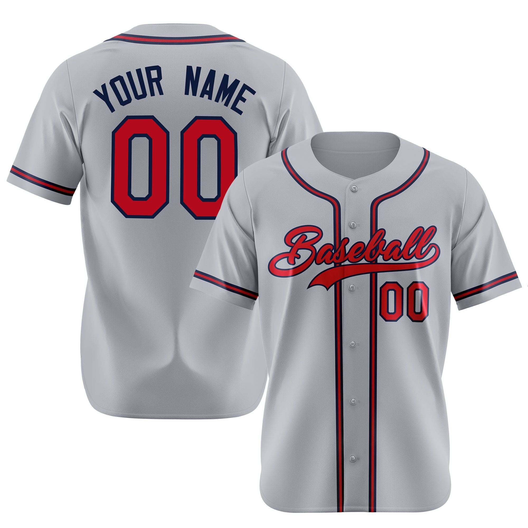 Custom Gray Red Navy Authentic Baseball Jersey