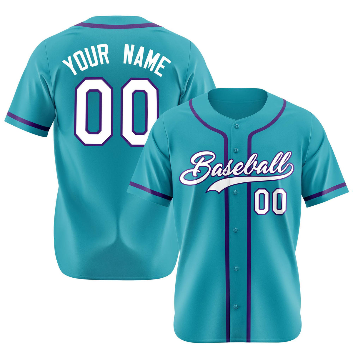 Custom Teal White Purple Authentic Baseball Jersey