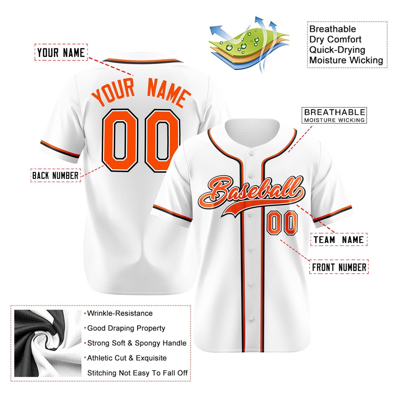 Custom White Orange Black Authentic Baseball Jersey