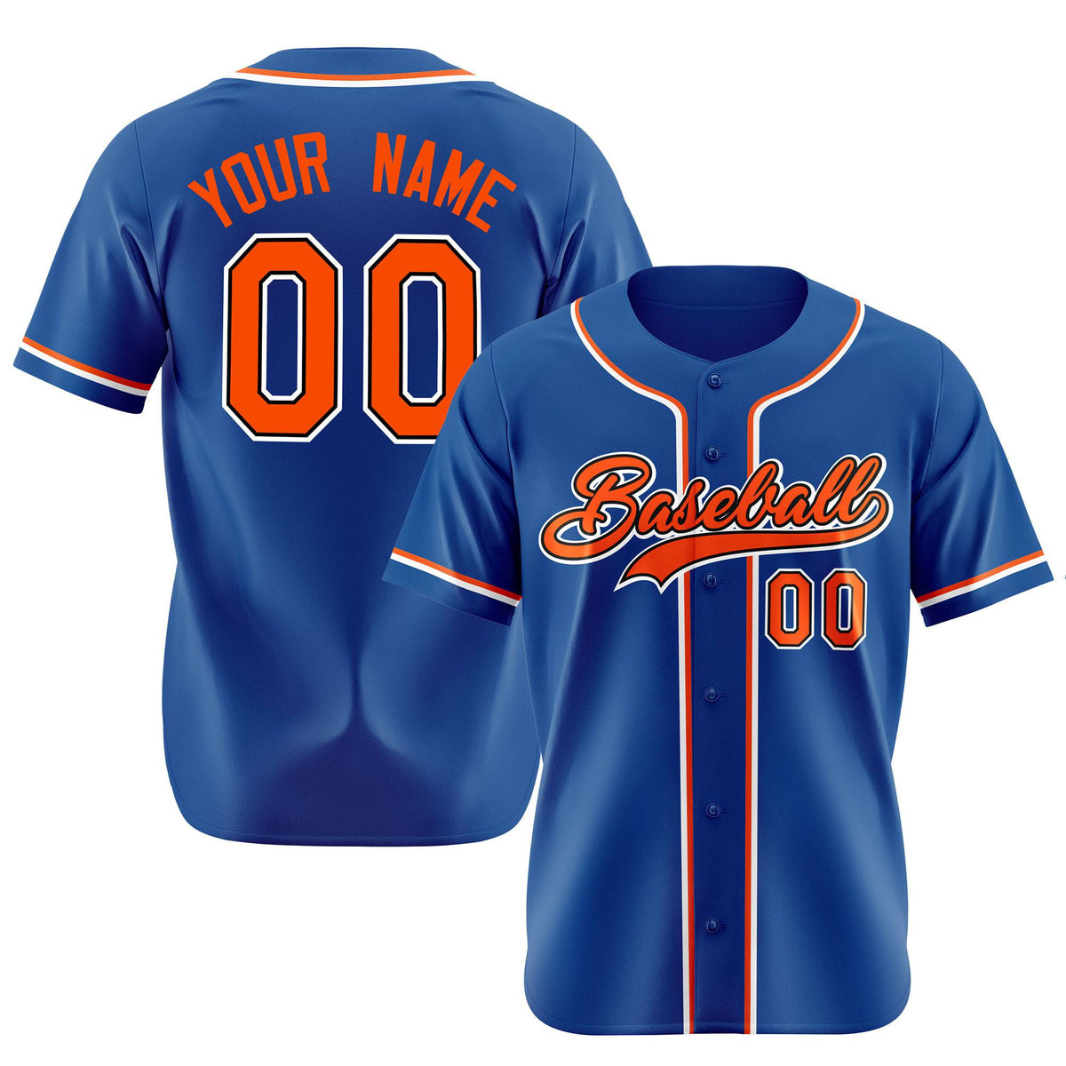 Custom Royal Blue Orange White Authentic Baseball Jersey