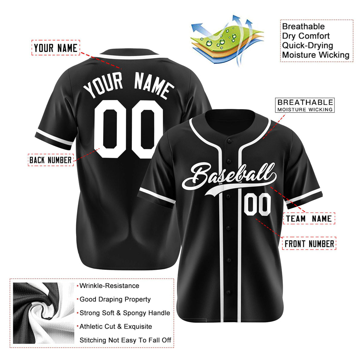 Custom Black White Authentic Baseball Jersey