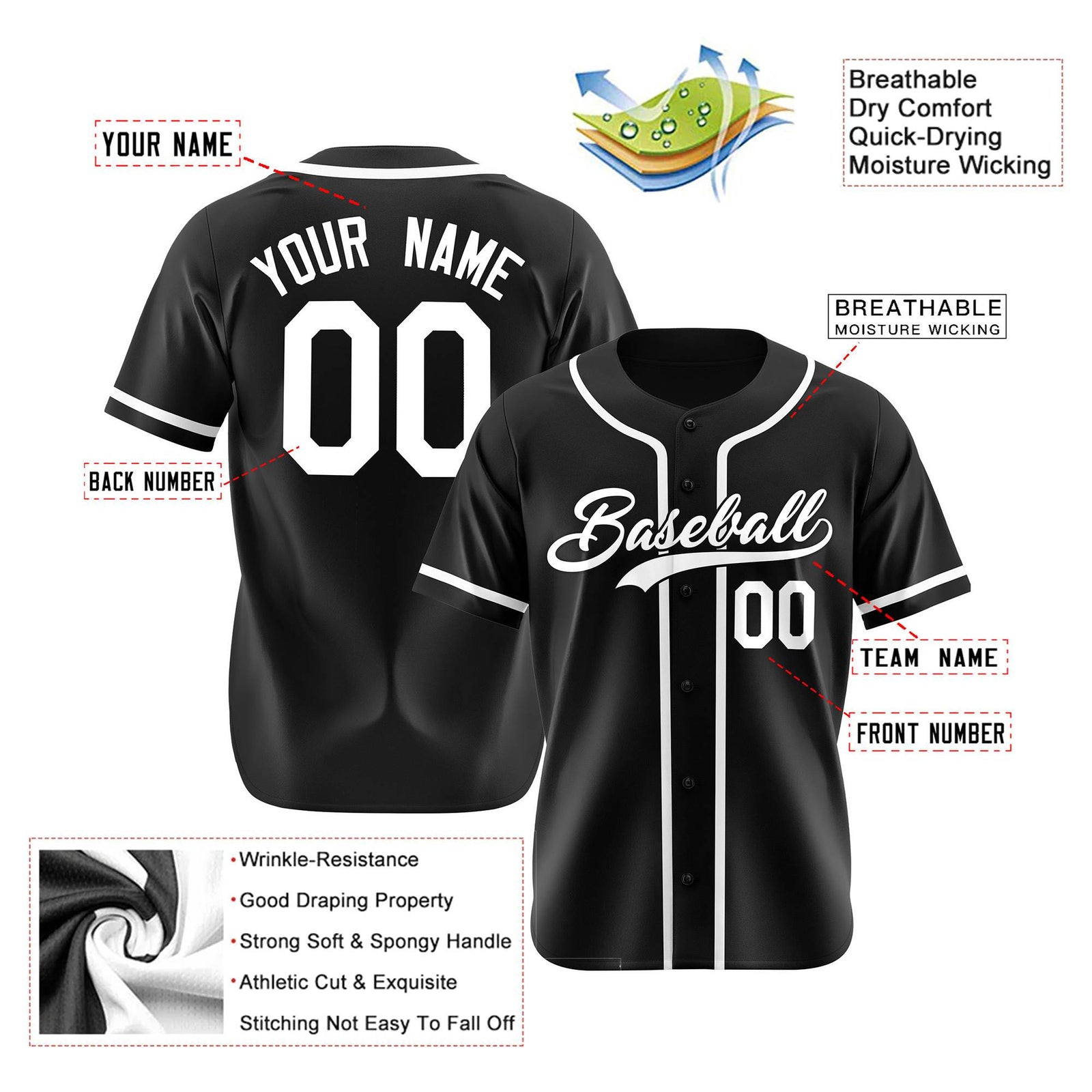 Custom Black White Authentic Baseball Jersey