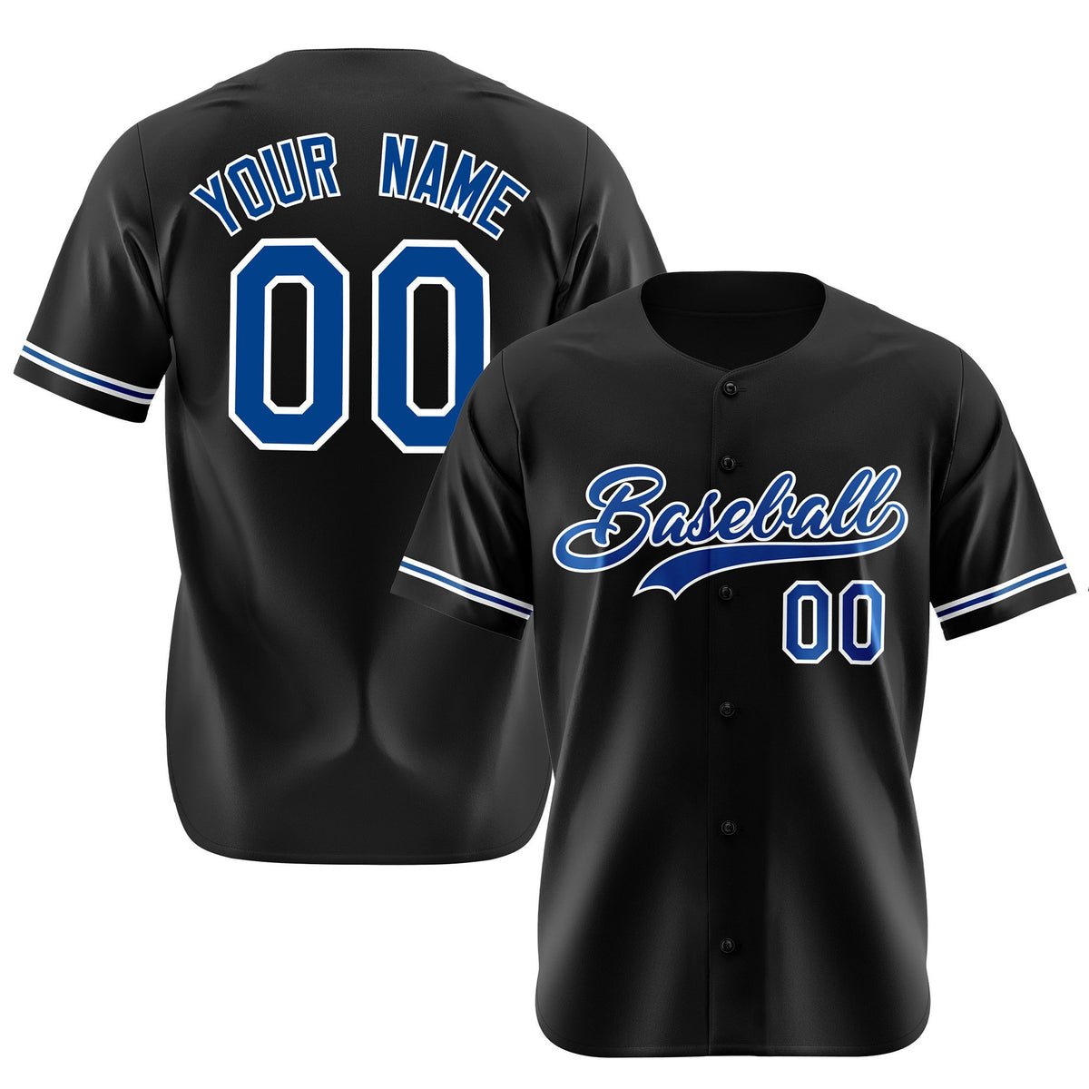 Custom Black Blue White Authentic Baseball Jersey