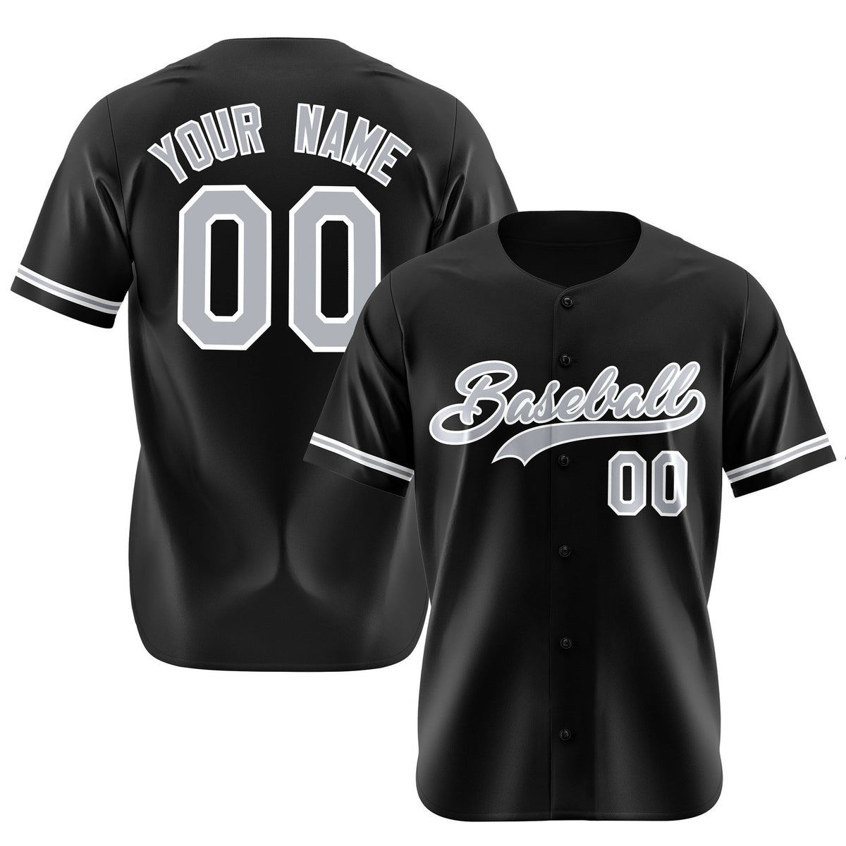 Custom Black Gray White Authentic Baseball Jersey