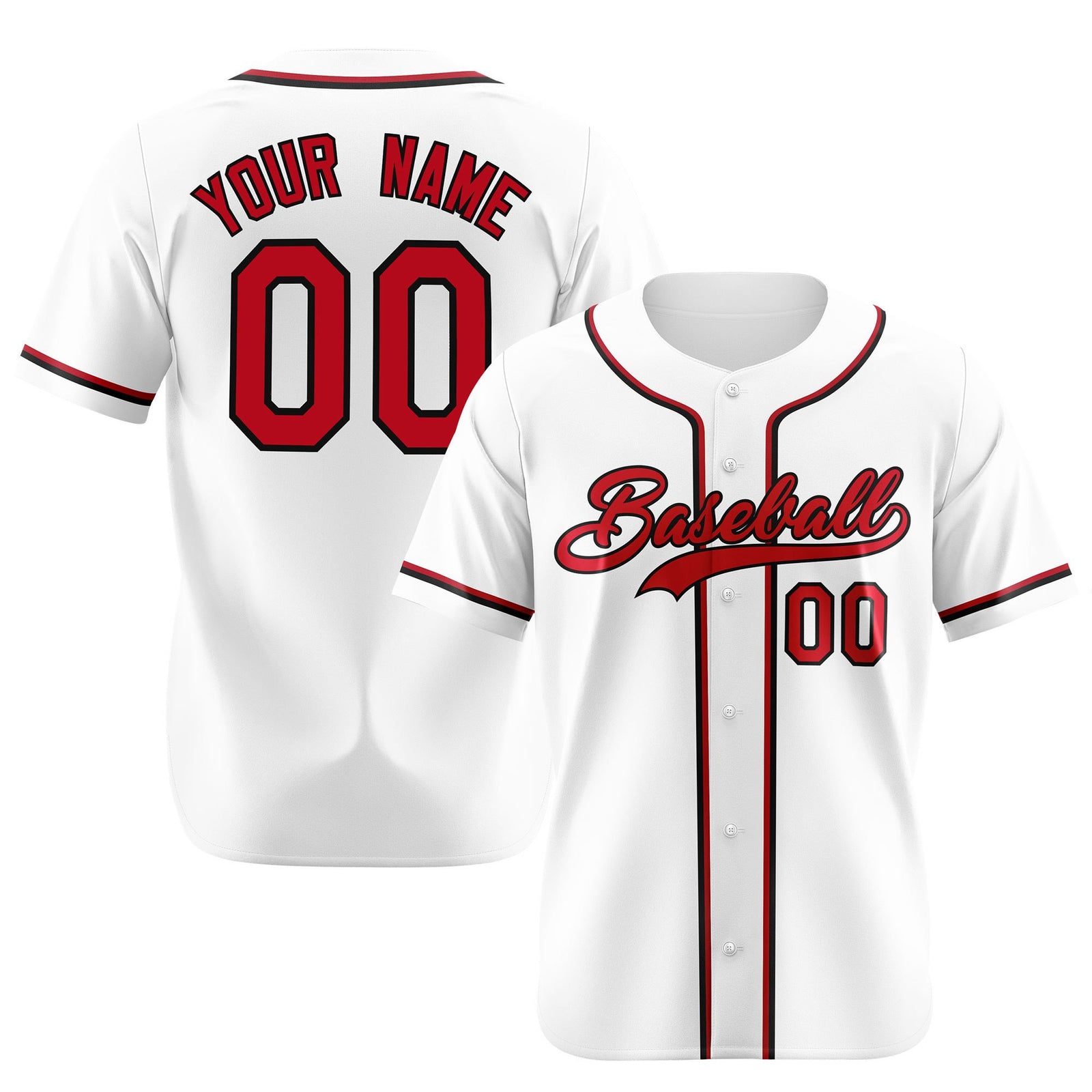 Custom White Red Black Authentic Baseball Jersey