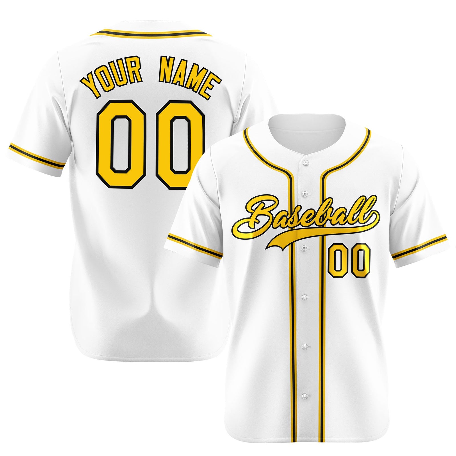 Custom White Yellow Black Authentic Baseball Jersey