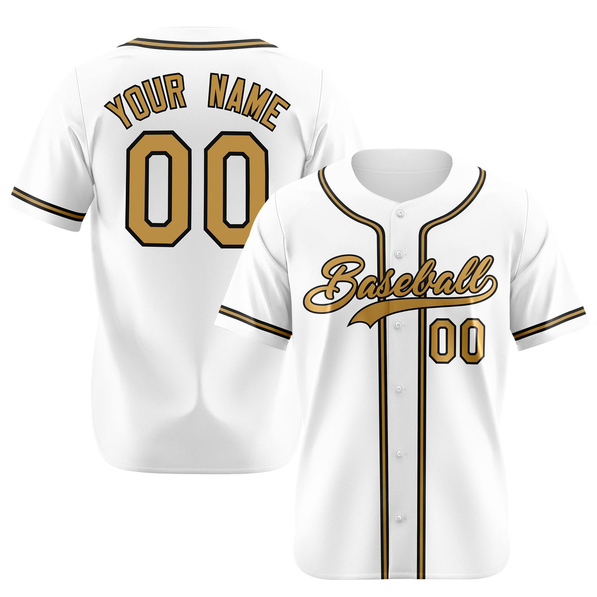 Custom White Old Gold Black Authentic Baseball Jersey