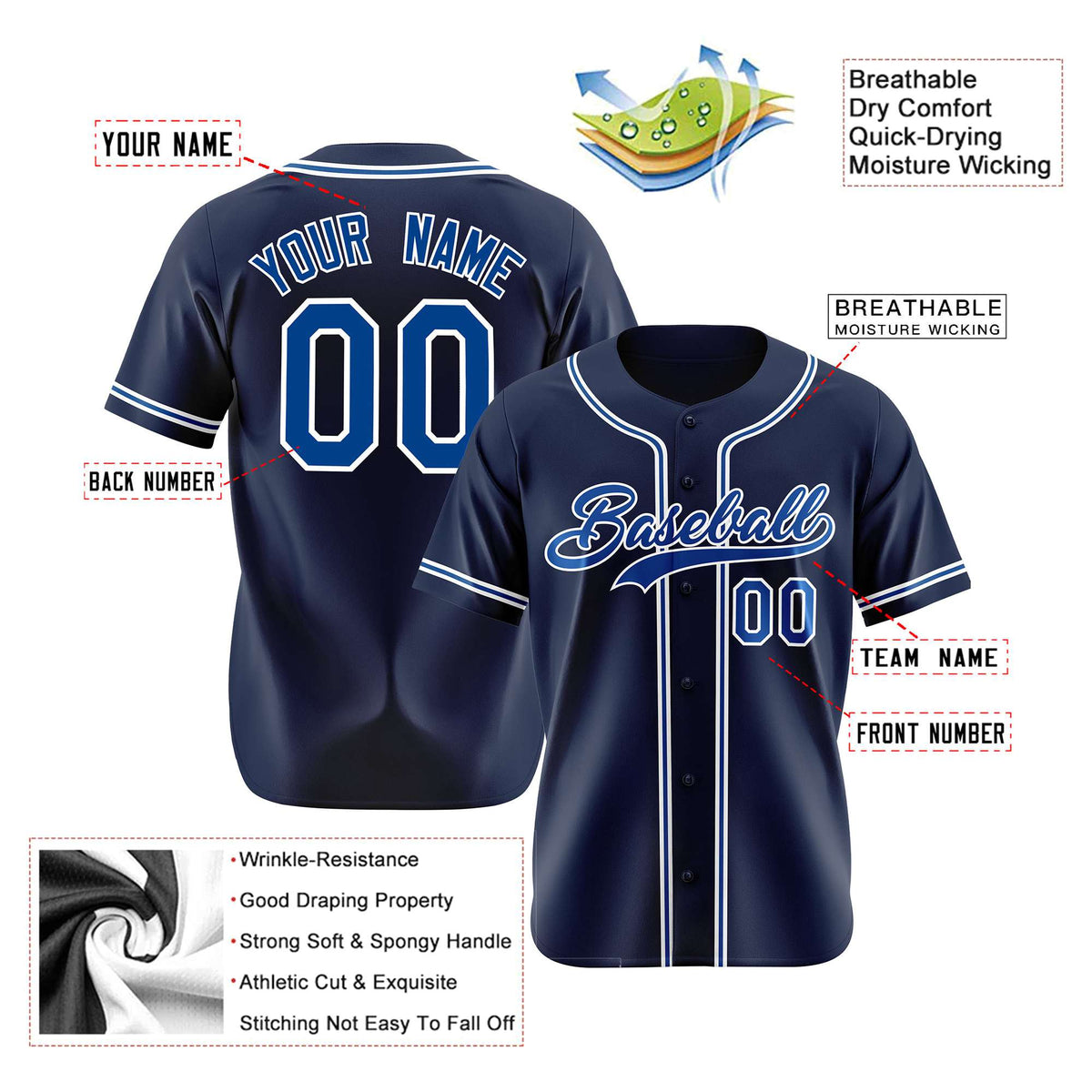 Custom Navy Blue White Authentic Baseball Jersey
