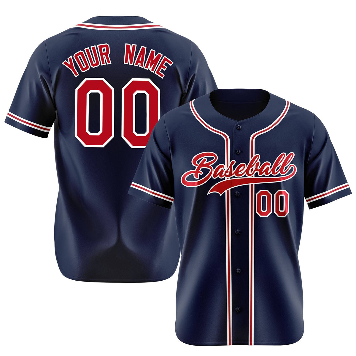 Custom Navy Red White Authentic Baseball Jersey