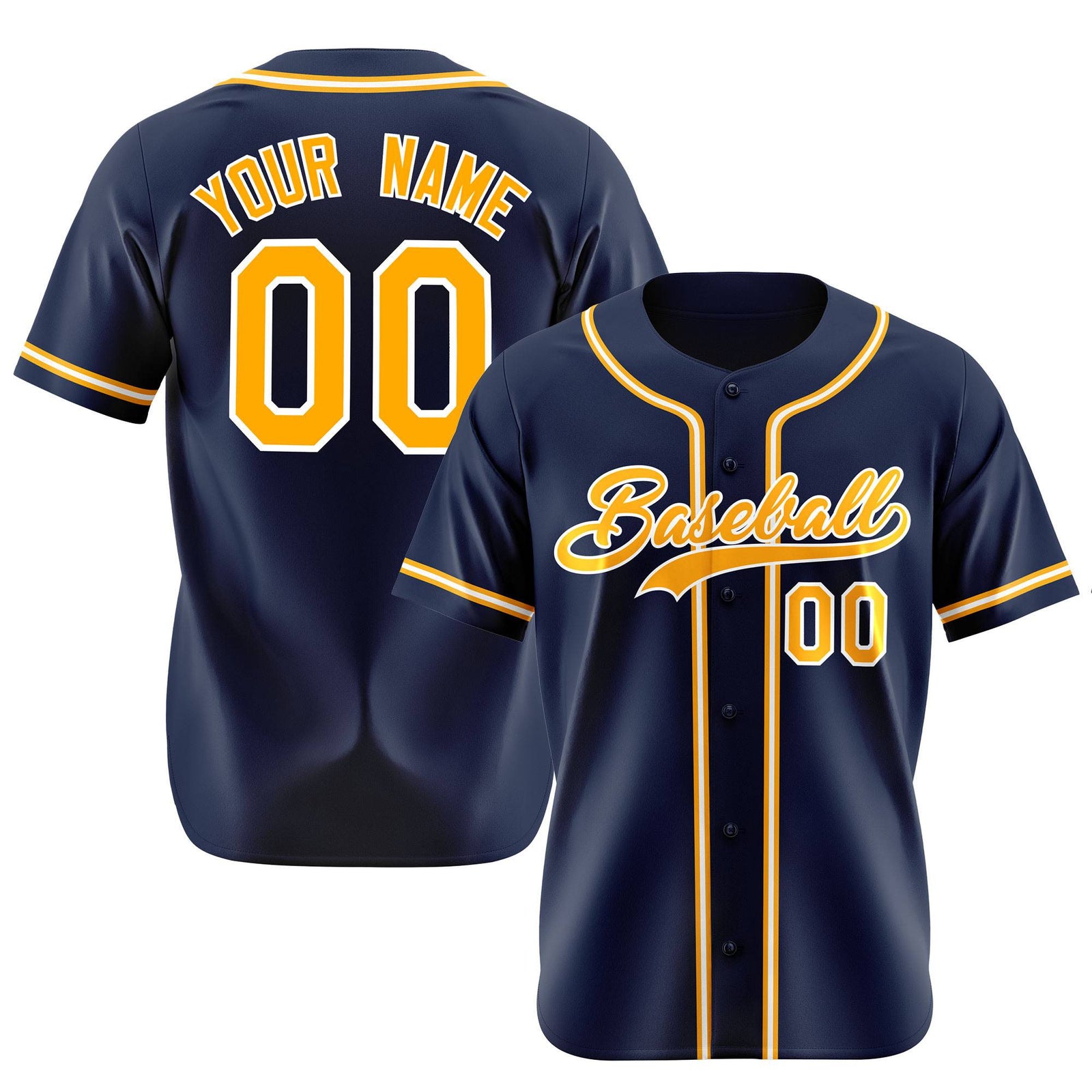 Custom Navy Yellow White Authentic Baseball Jersey